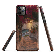 Cover iPhone Resistente – Compatibile con Ricarica Wireless – Design Tra Fiori e Pietra-Biiply