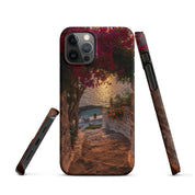 Cover iPhone Resistente – Compatibile con Ricarica Wireless – Design Tra Fiori e Pietra-Biiply