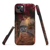 Cover iPhone Resistente – Compatibile con Ricarica Wireless – Design Tra Fiori e Pietra-Biiply