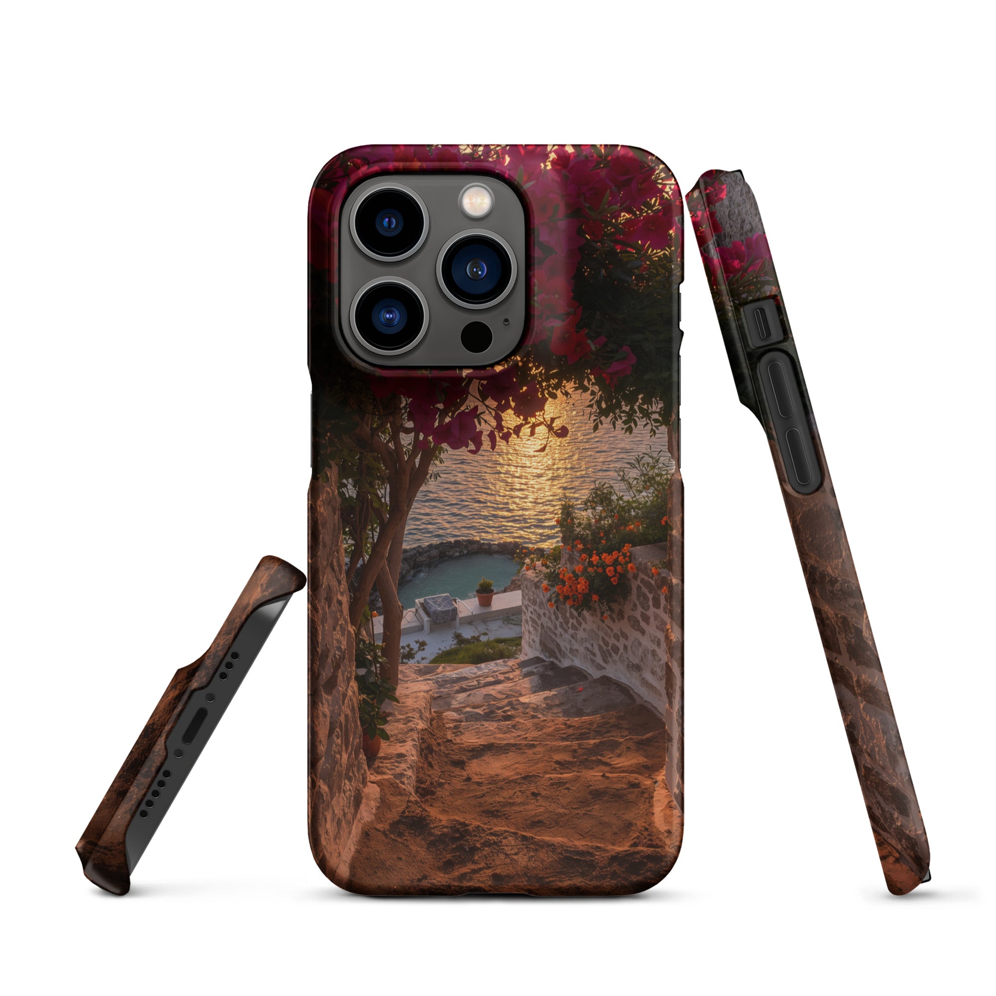 Cover iPhone Resistente – Compatibile con Ricarica Wireless – Design Tra Fiori e Pietra-Biiply