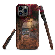 Cover iPhone Resistente – Compatibile con Ricarica Wireless – Design Tra Fiori e Pietra-Biiply