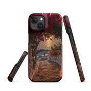 Cover iPhone Resistente – Compatibile con Ricarica Wireless – Design Tra Fiori e Pietra-Biiply