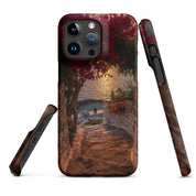 Cover iPhone Resistente – Compatibile con Ricarica Wireless – Design Tra Fiori e Pietra-Biiply
