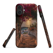 Cover iPhone Resistente – Compatibile con Ricarica Wireless – Design Tra Fiori e Pietra-Biiply