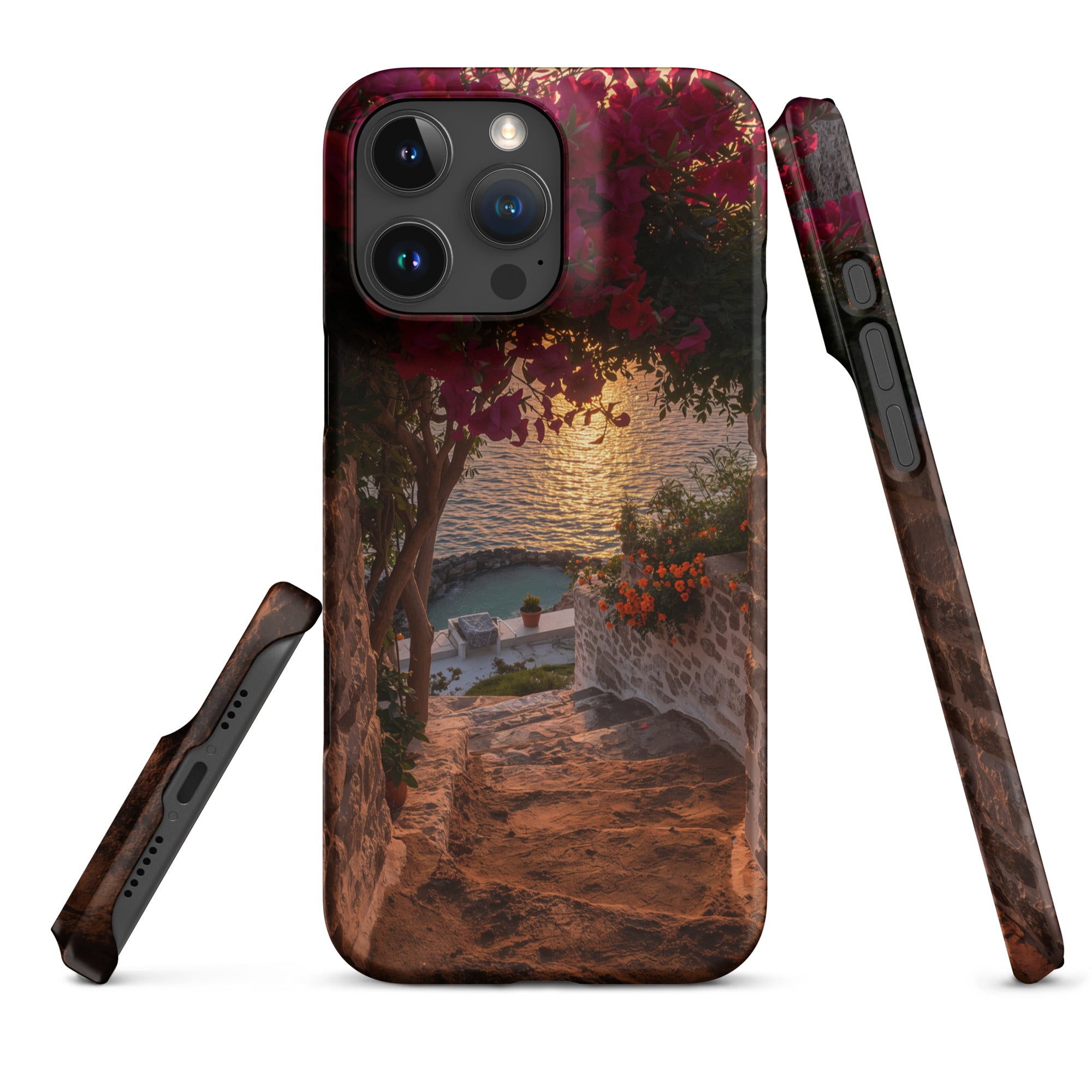 Cover iPhone Resistente – Compatibile con Ricarica Wireless – Design Tra Fiori e Pietra-Biiply