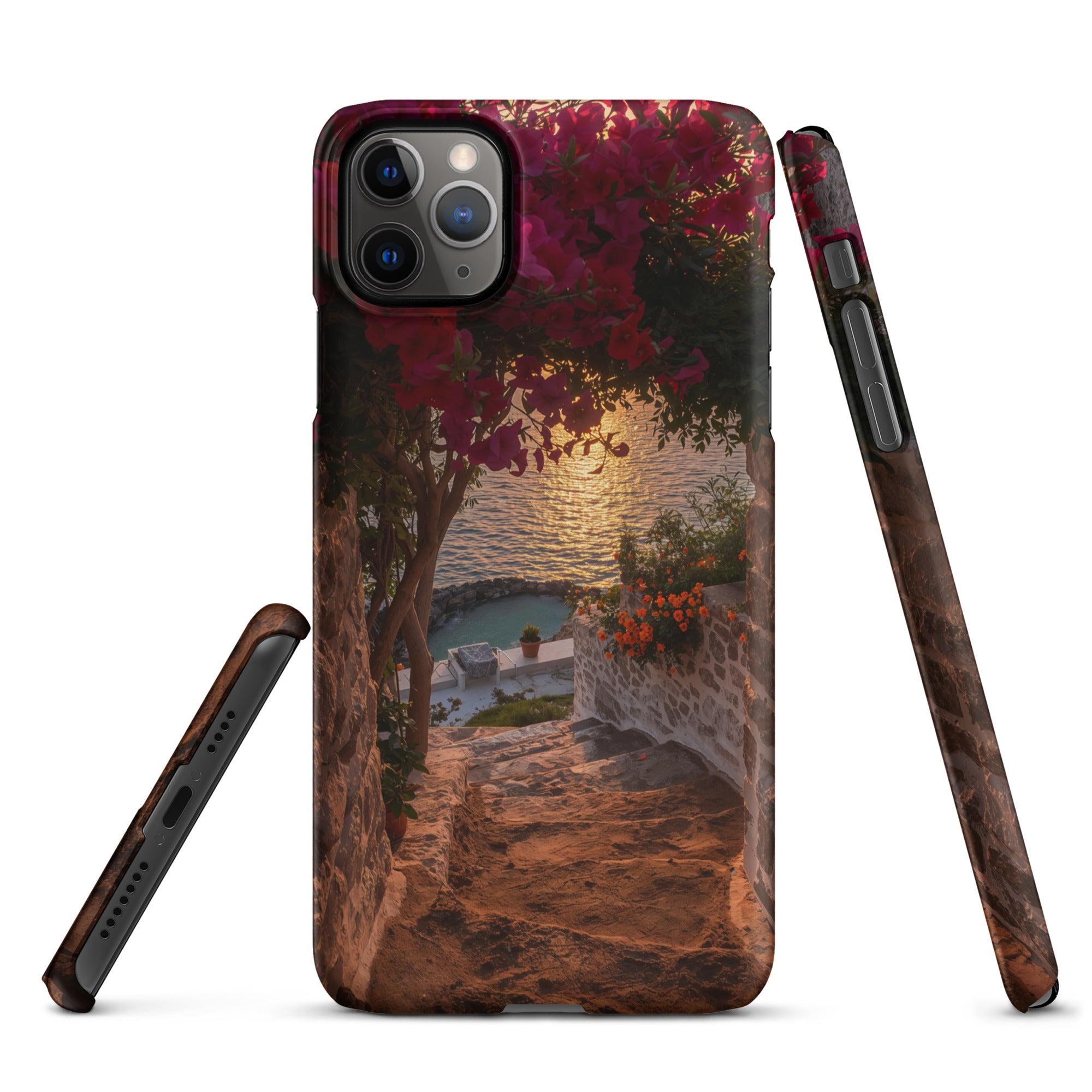 Cover iPhone Resistente – Compatibile con Ricarica Wireless – Design Tra Fiori e Pietra-Biiply