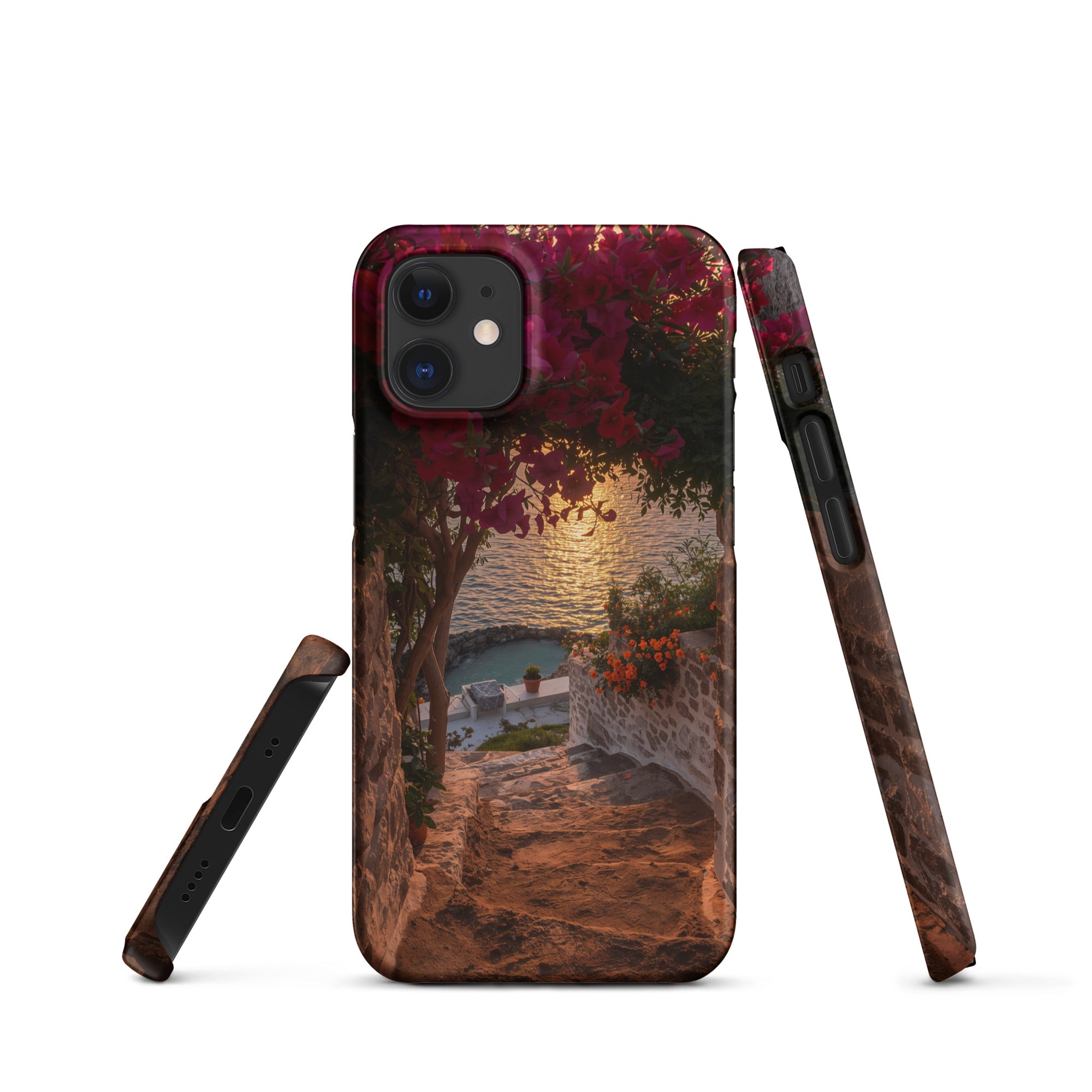 Cover iPhone Resistente – Compatibile con Ricarica Wireless – Design Tra Fiori e Pietra-Biiply