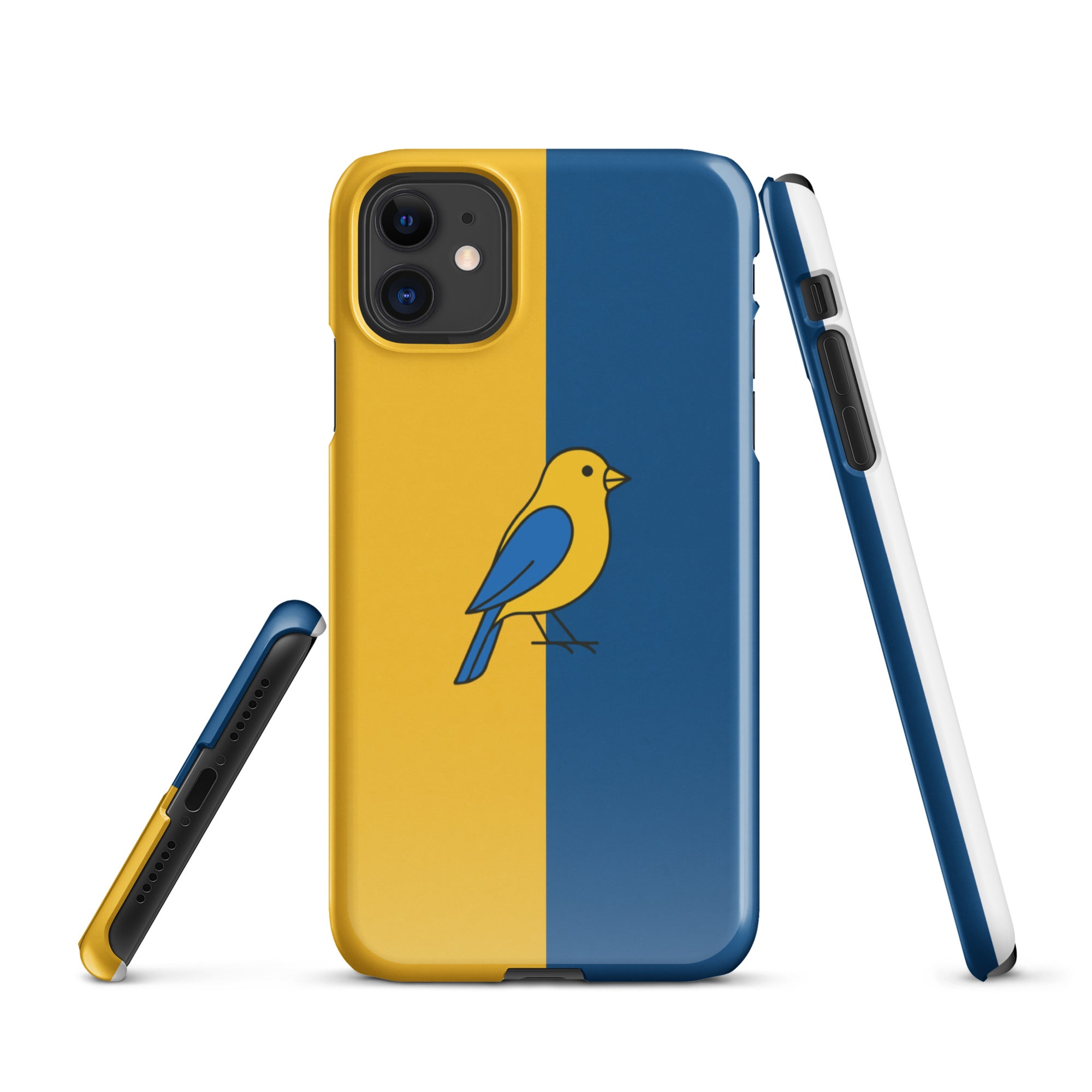 Cover iPhone Resistente – Compatibile con Ricarica Wireless – Design Uccellino Giallo Blu-Biiply