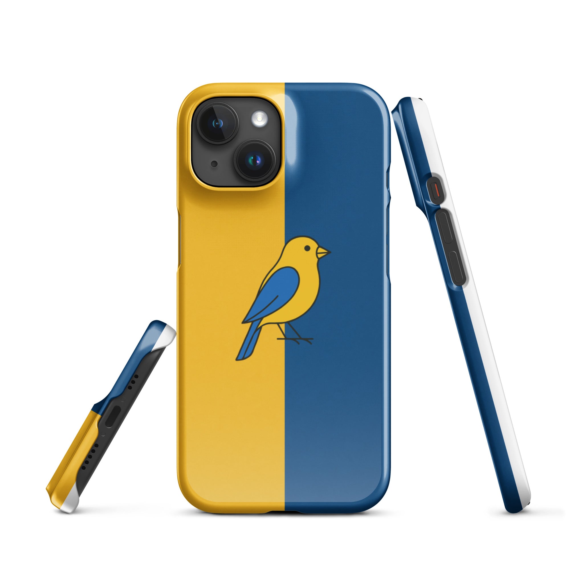 Cover iPhone Resistente – Compatibile con Ricarica Wireless – Design Uccellino Giallo Blu-Biiply