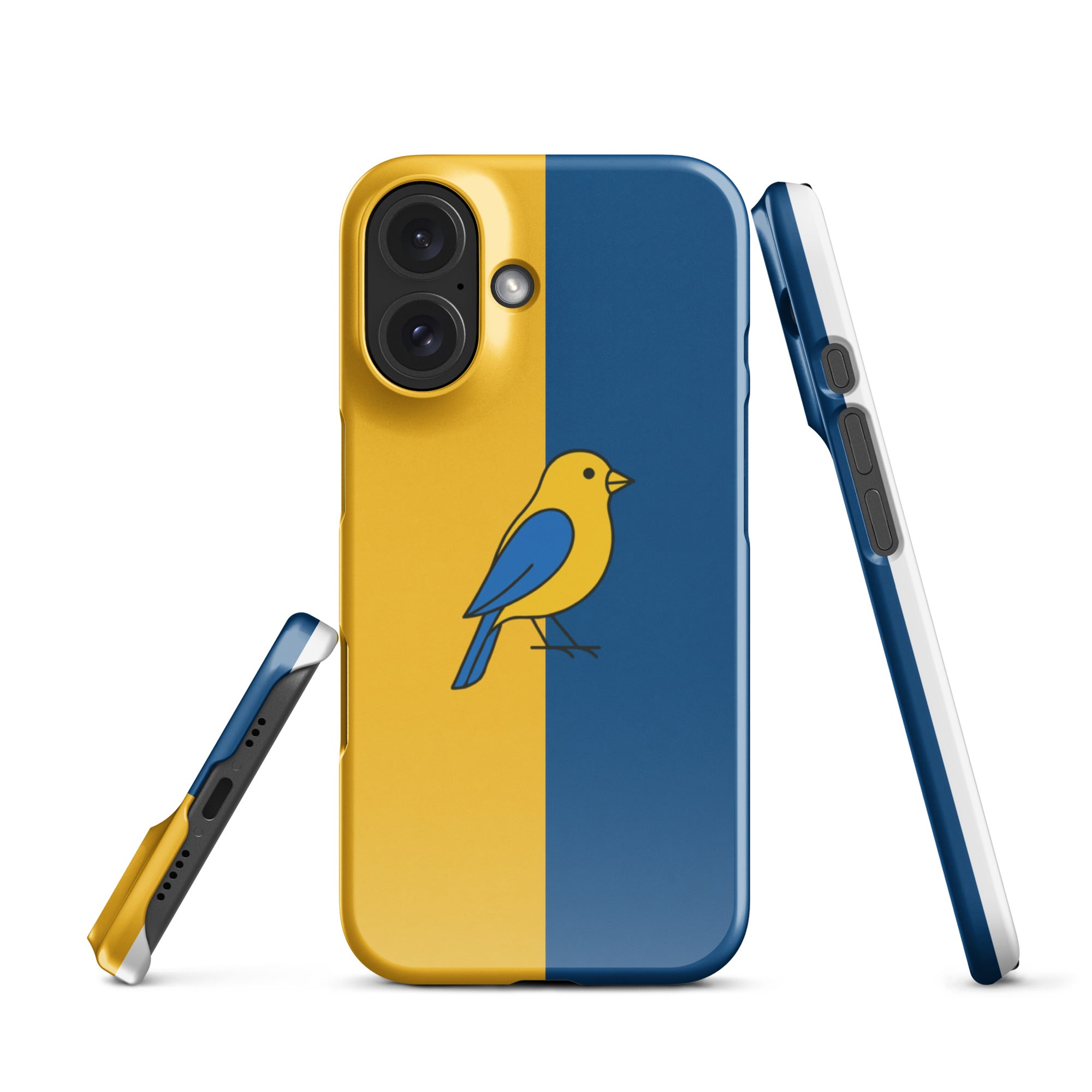 Cover iPhone Resistente – Compatibile con Ricarica Wireless – Design Uccellino Giallo Blu-Biiply