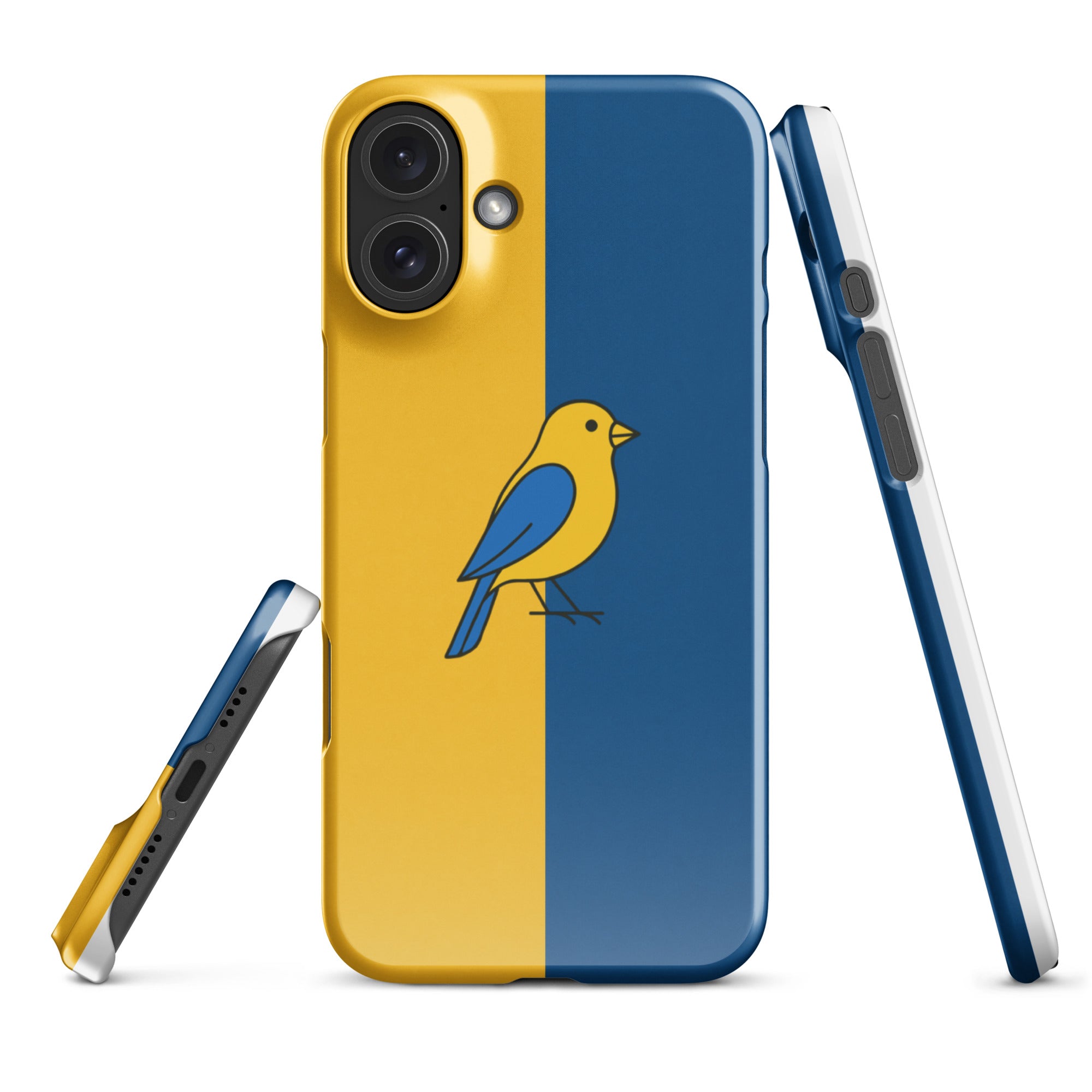 Cover iPhone Resistente – Compatibile con Ricarica Wireless – Design Uccellino Giallo Blu-Biiply