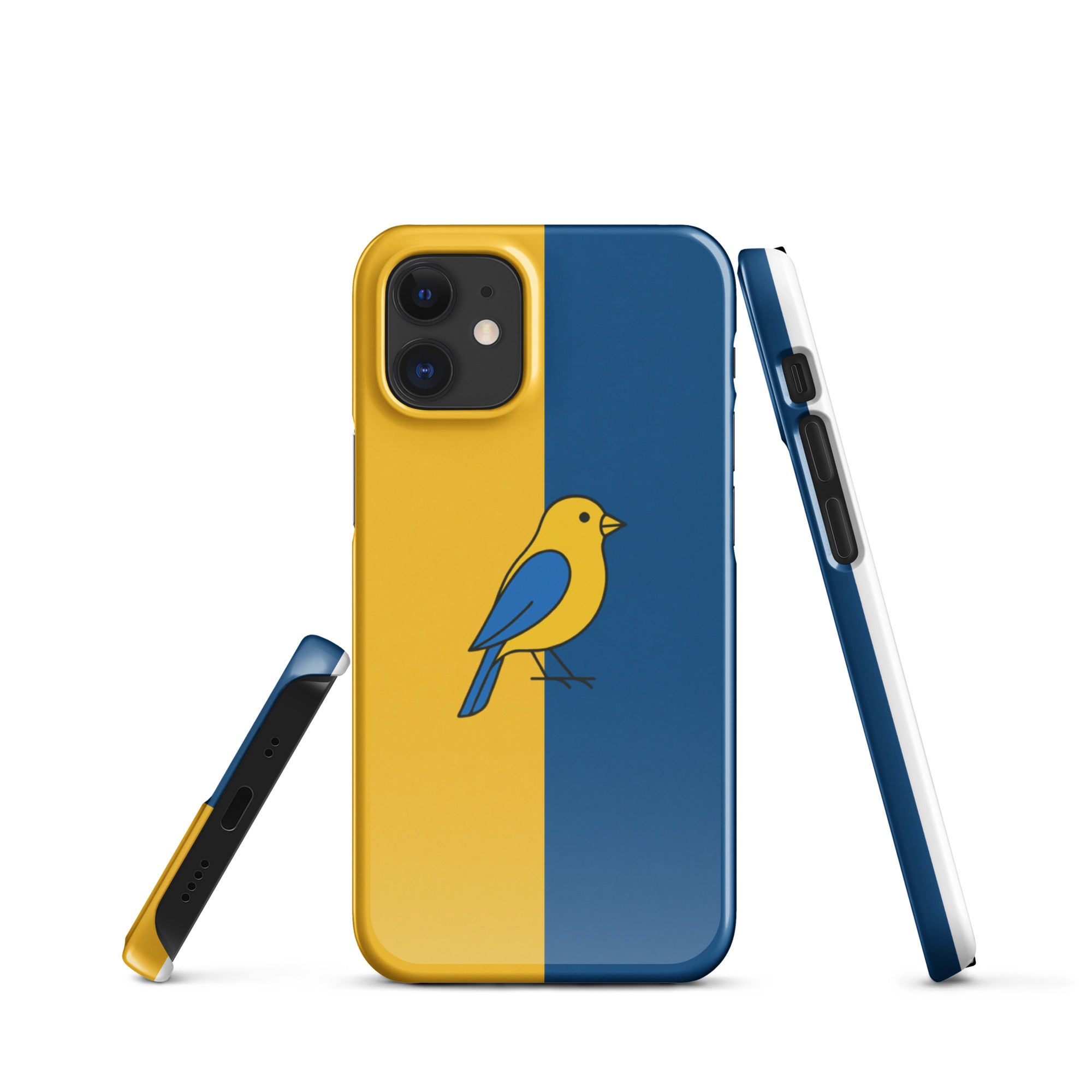 Cover iPhone Resistente – Compatibile con Ricarica Wireless – Design Uccellino Giallo Blu-Biiply