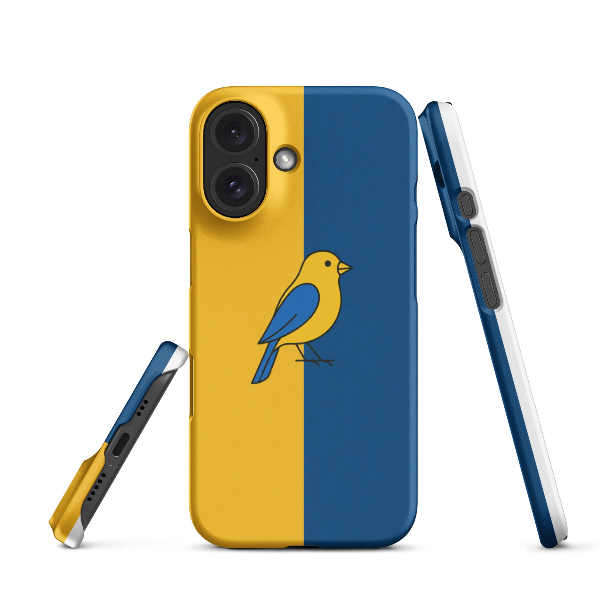Cover iPhone Resistente – Compatibile con Ricarica Wireless – Design Uccellino Giallo Blu-Biiply