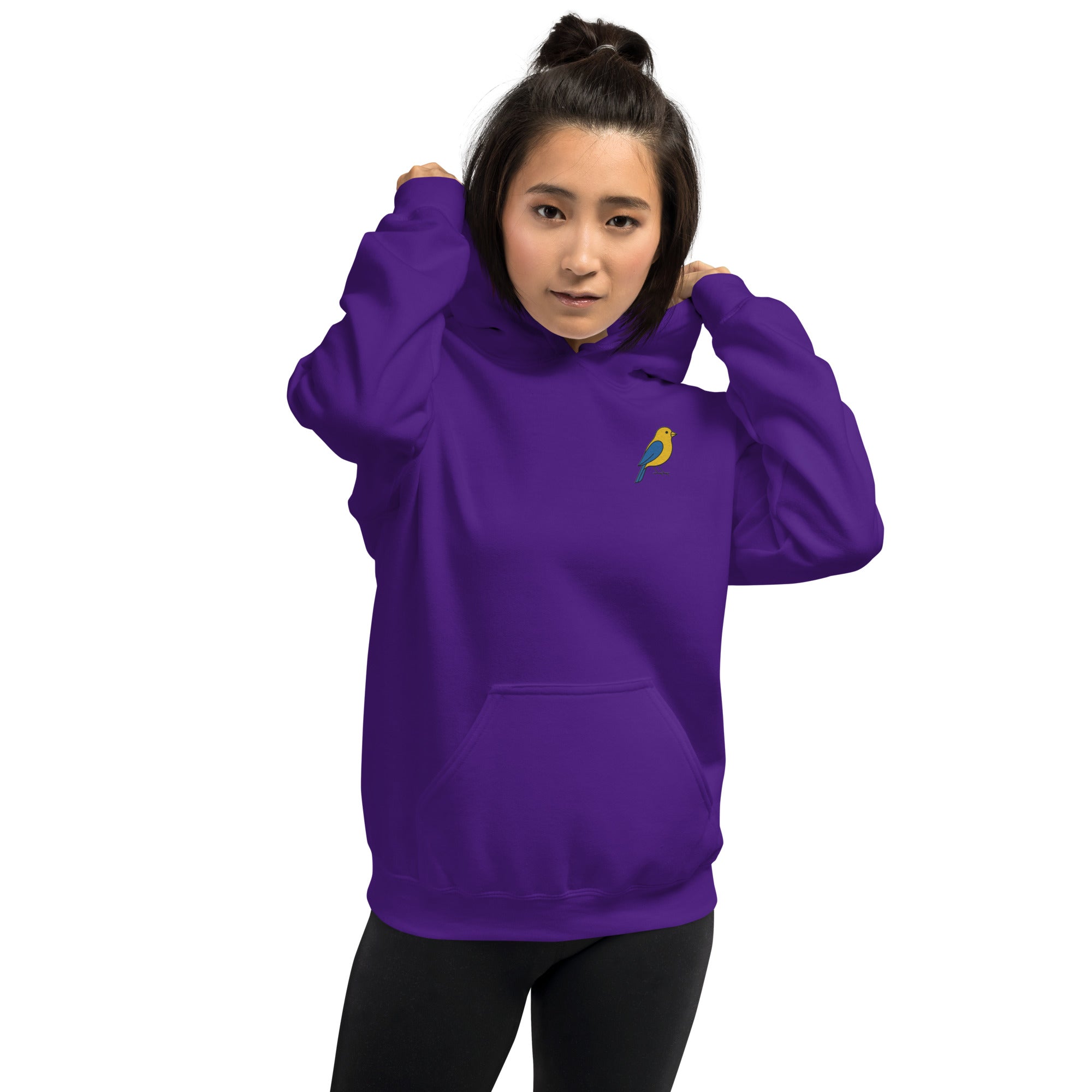 Felpa Ricamata Unisex – Morbida con Cappuccio e Tasca Frontale – Stile Streetwear – Canarino Giallo Blu