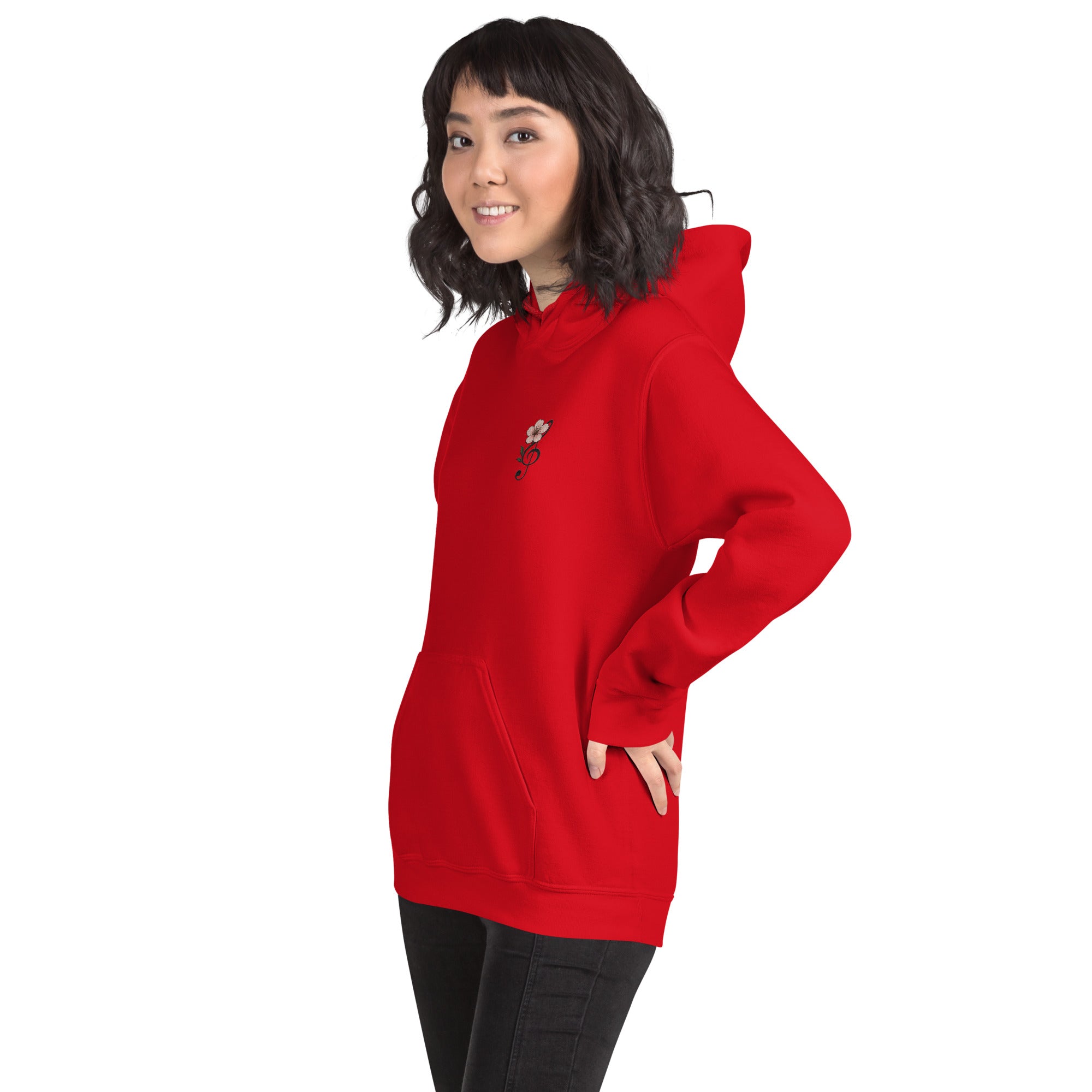 Felpa Ricamata Unisex – Morbida con Cappuccio e Tasca Frontale – Stile Streetwear – Ciliegio