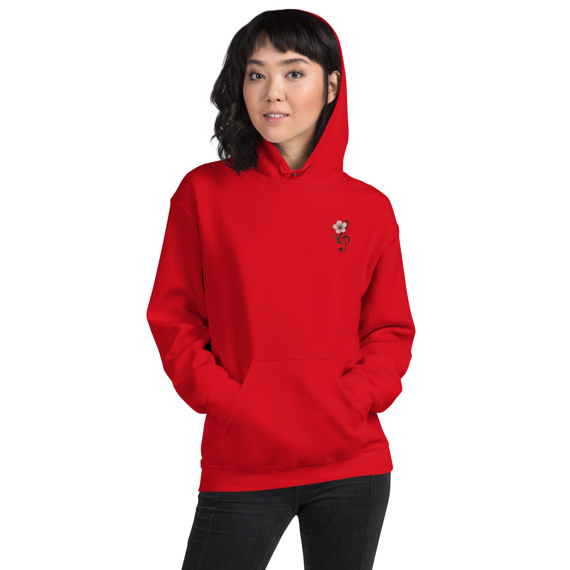 Felpa Ricamata Unisex – Morbida con Cappuccio e Tasca Frontale – Stile Streetwear – Ciliegio