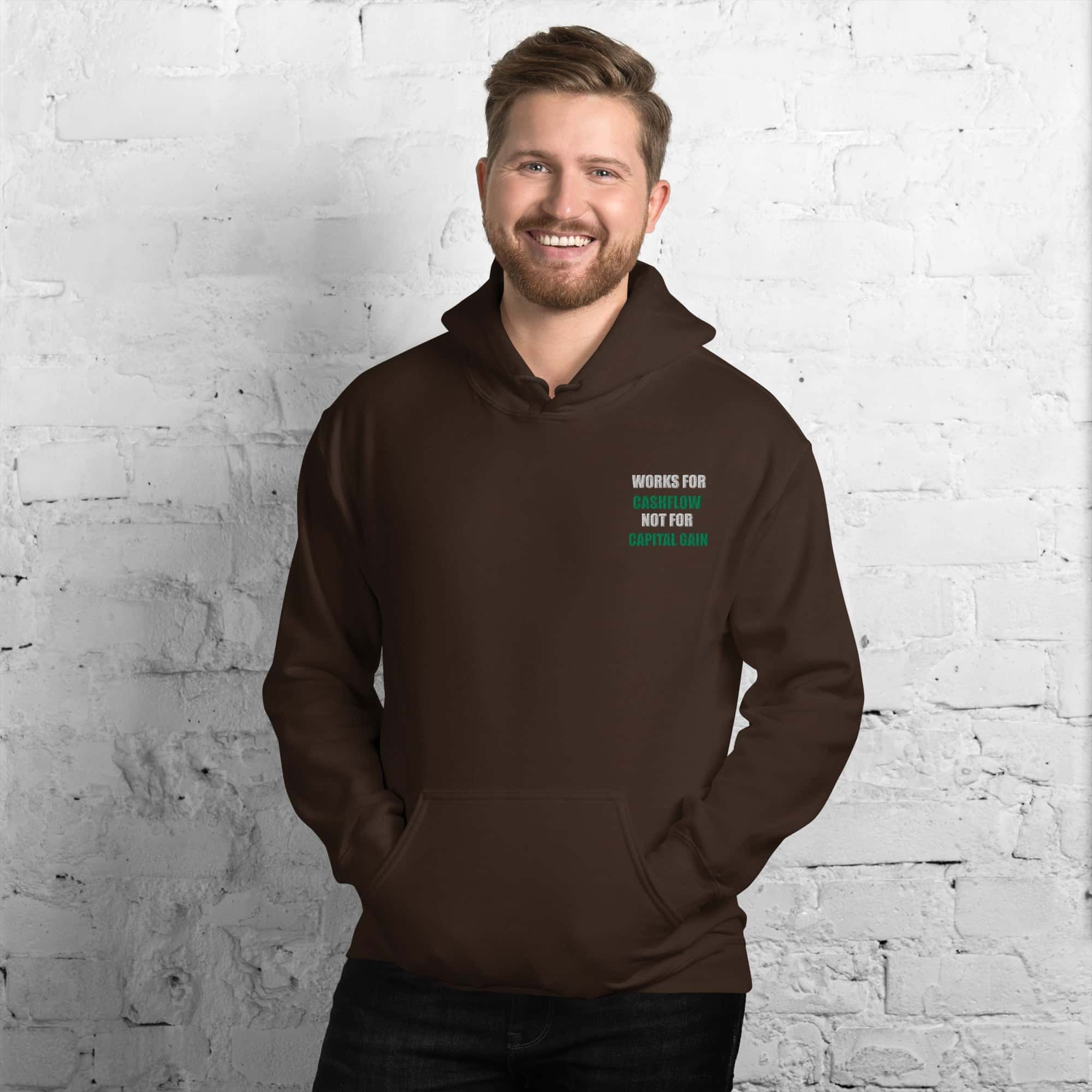 Felpa Ricamata Unisex – Morbida con Cappuccio e Tasca Frontale – Stile Streetwear – Works For Cashflow No Capital Gain White