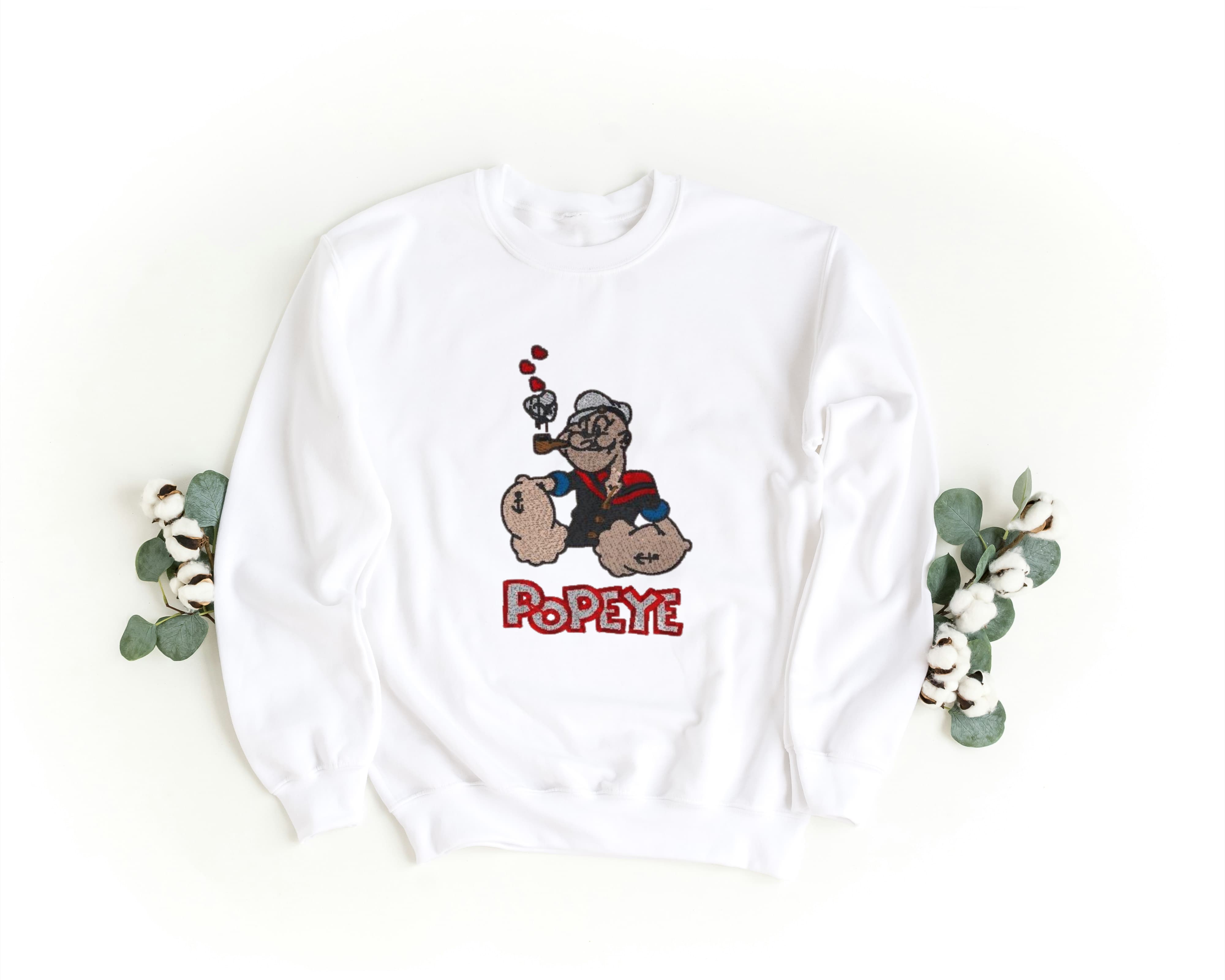 Felpa Ricamata Unisex a Girocollo – Morbida e Confortevole – Design Braccio di Ferro-Biiply