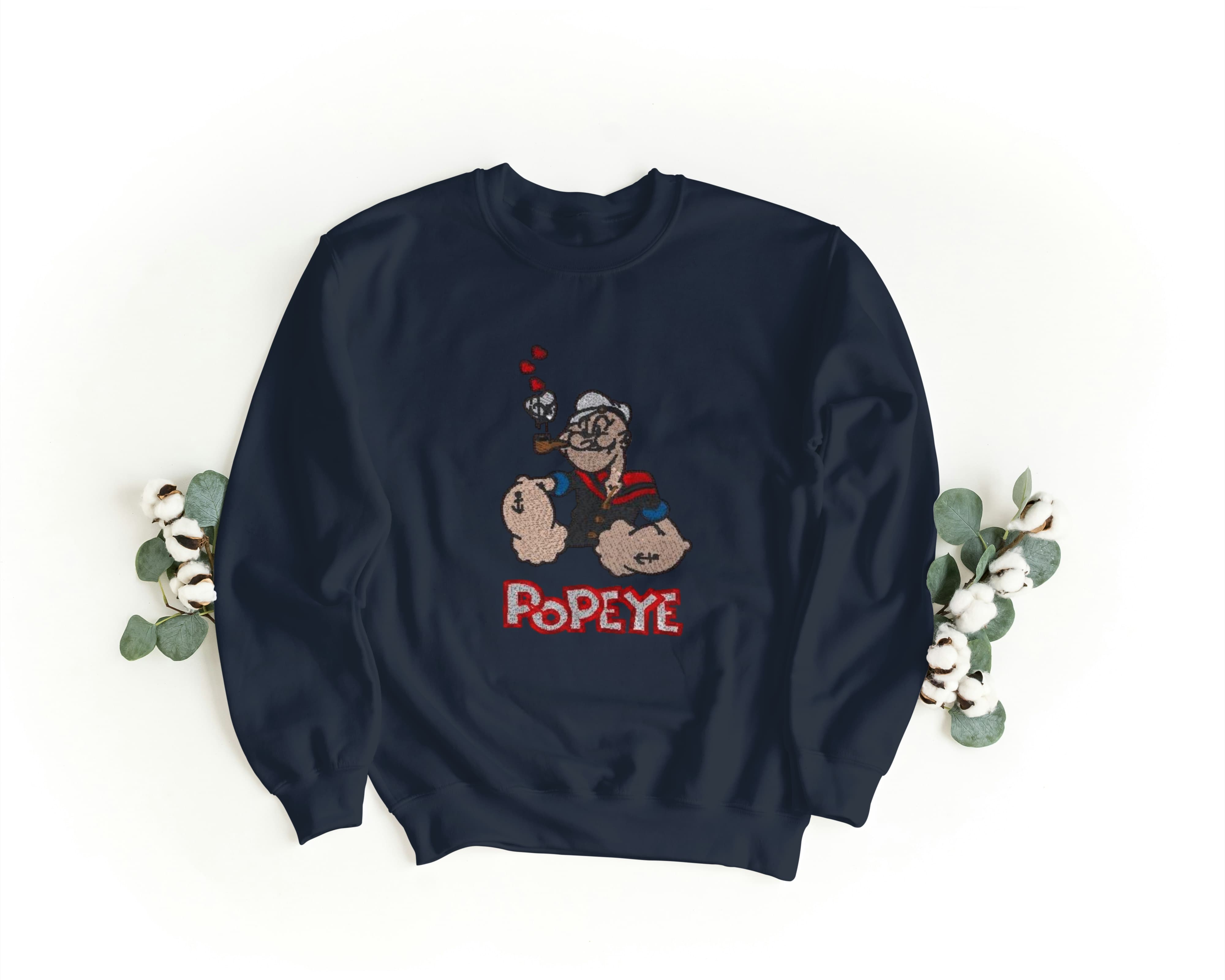 Felpa Ricamata Unisex a Girocollo – Morbida e Confortevole – Design Braccio di Ferro-Biiply