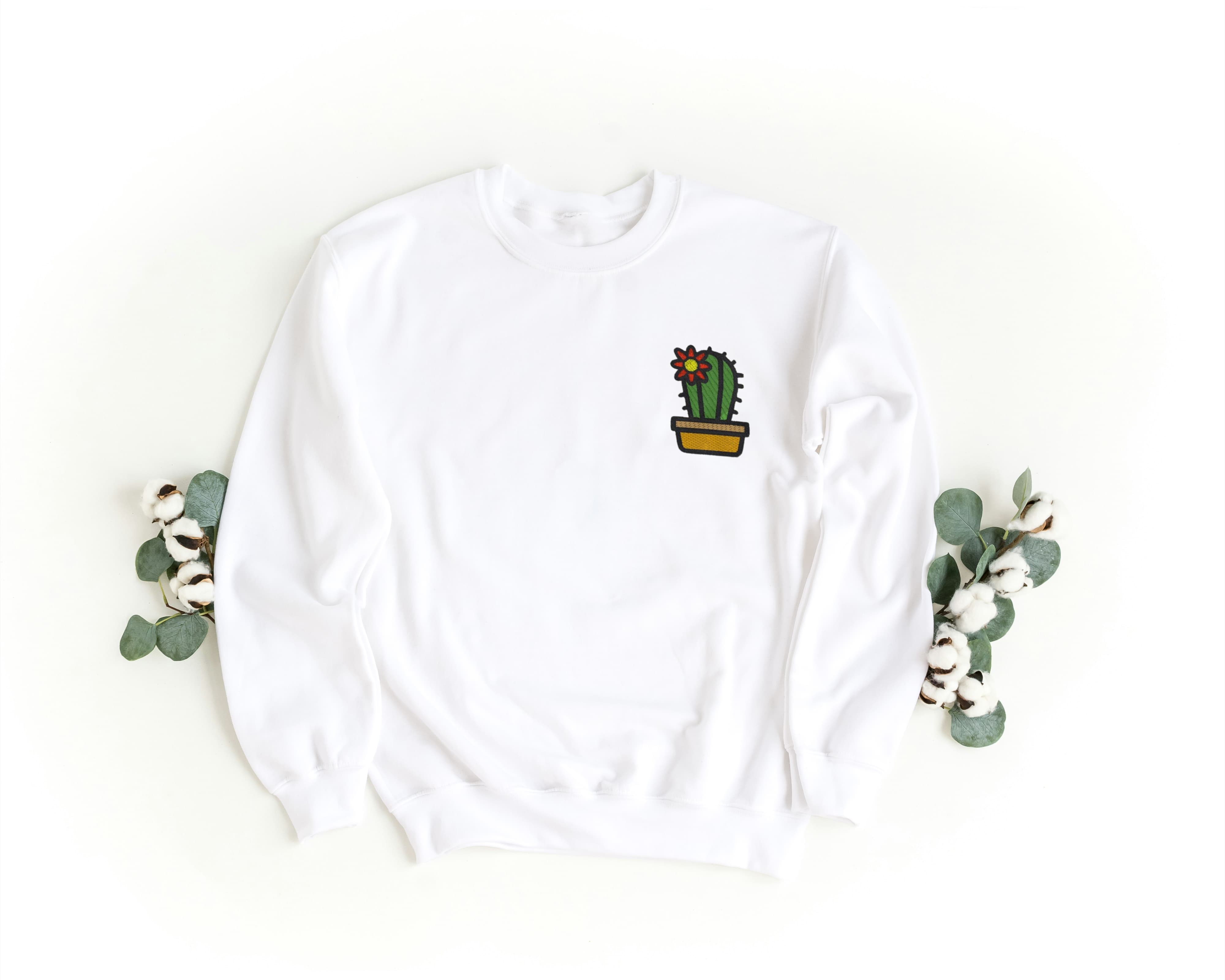 Felpa Ricamata Unisex a Girocollo – Morbida e Confortevole – Design Cactus-Biiply