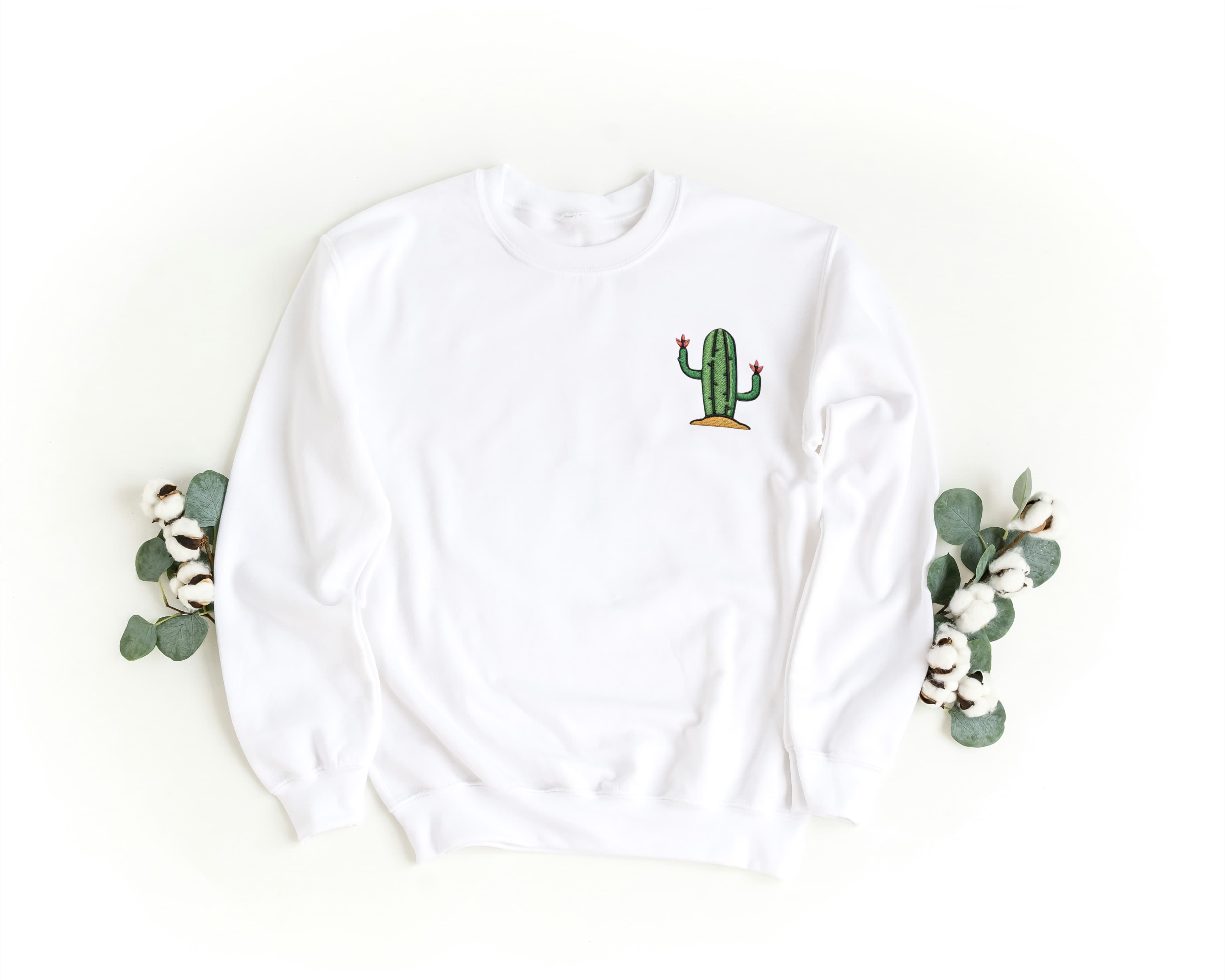 Felpa Ricamata Unisex a Girocollo – Morbida e Confortevole – Design Cactus Savana-Biiply