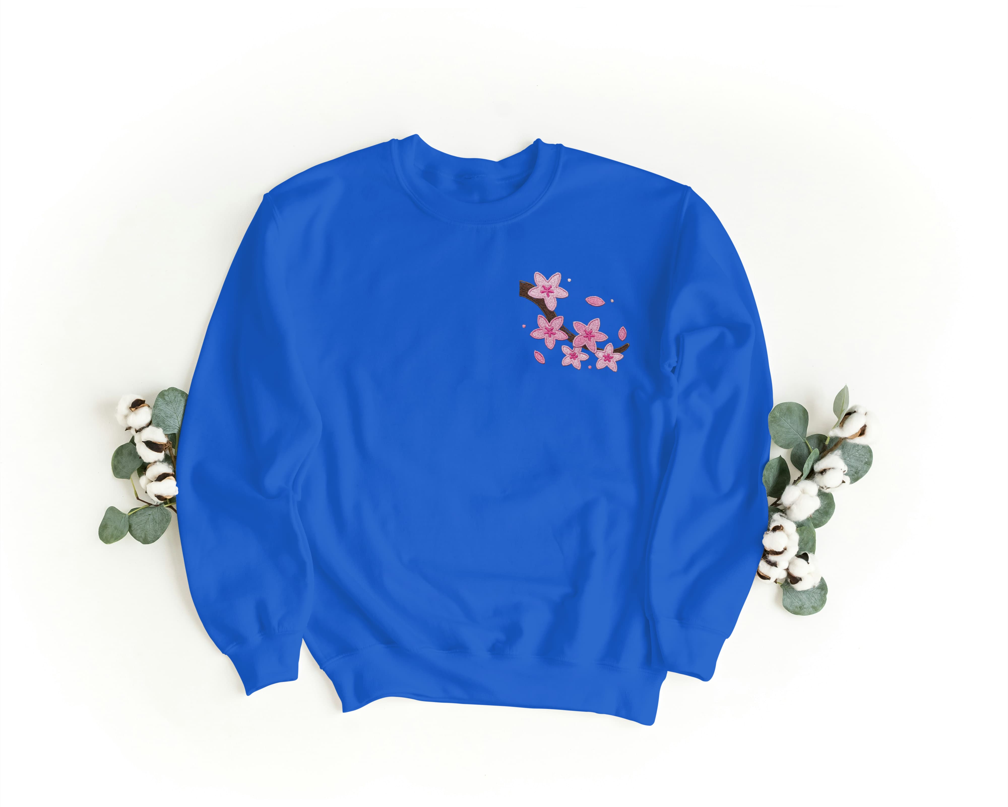 Felpa Ricamata Unisex a Girocollo – Morbida e Confortevole – Design Cherry Blossom-Biiply