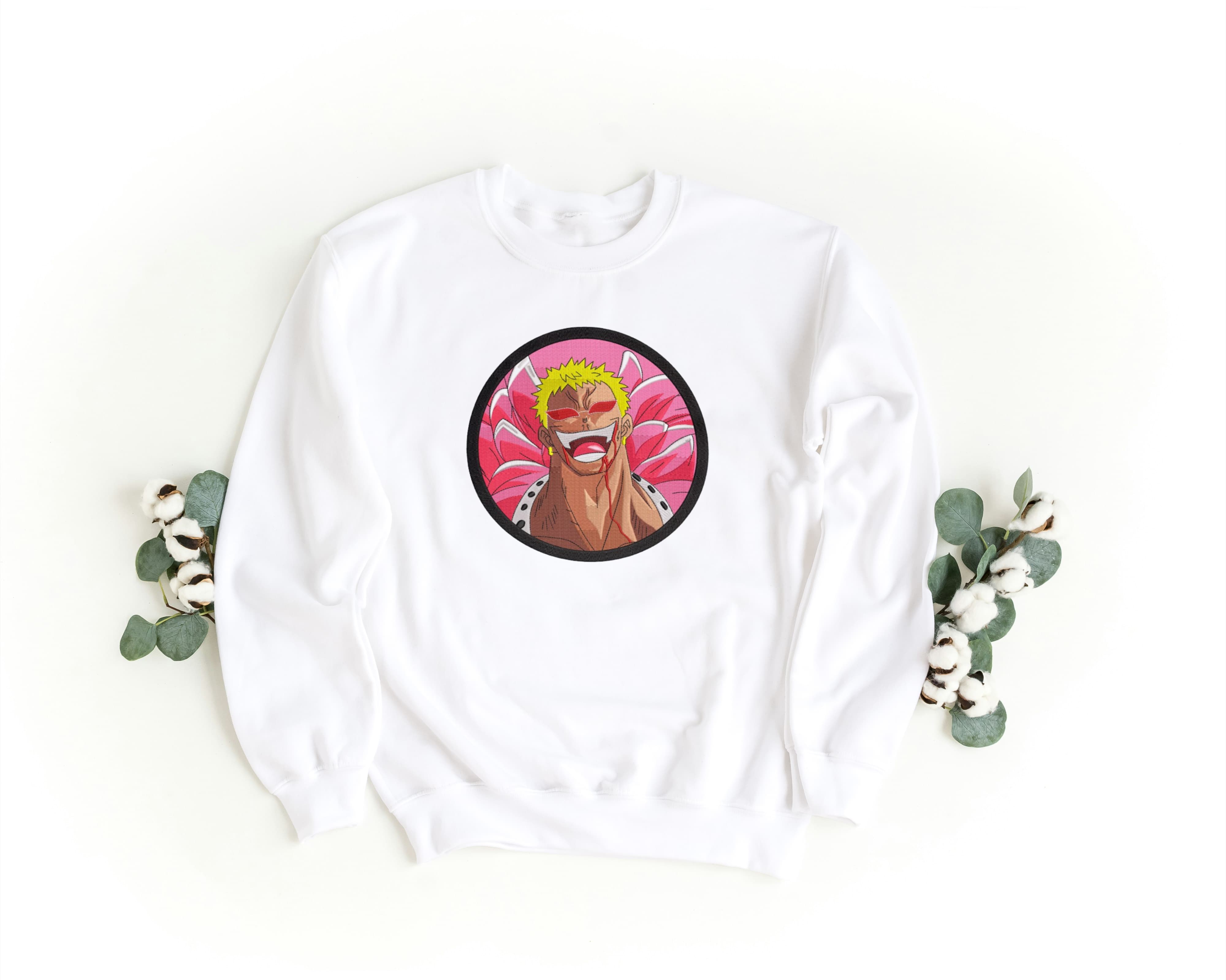Felpa Ricamata Unisex a Girocollo – Morbida e Confortevole – Design Circle Doflamingo-Biiply
