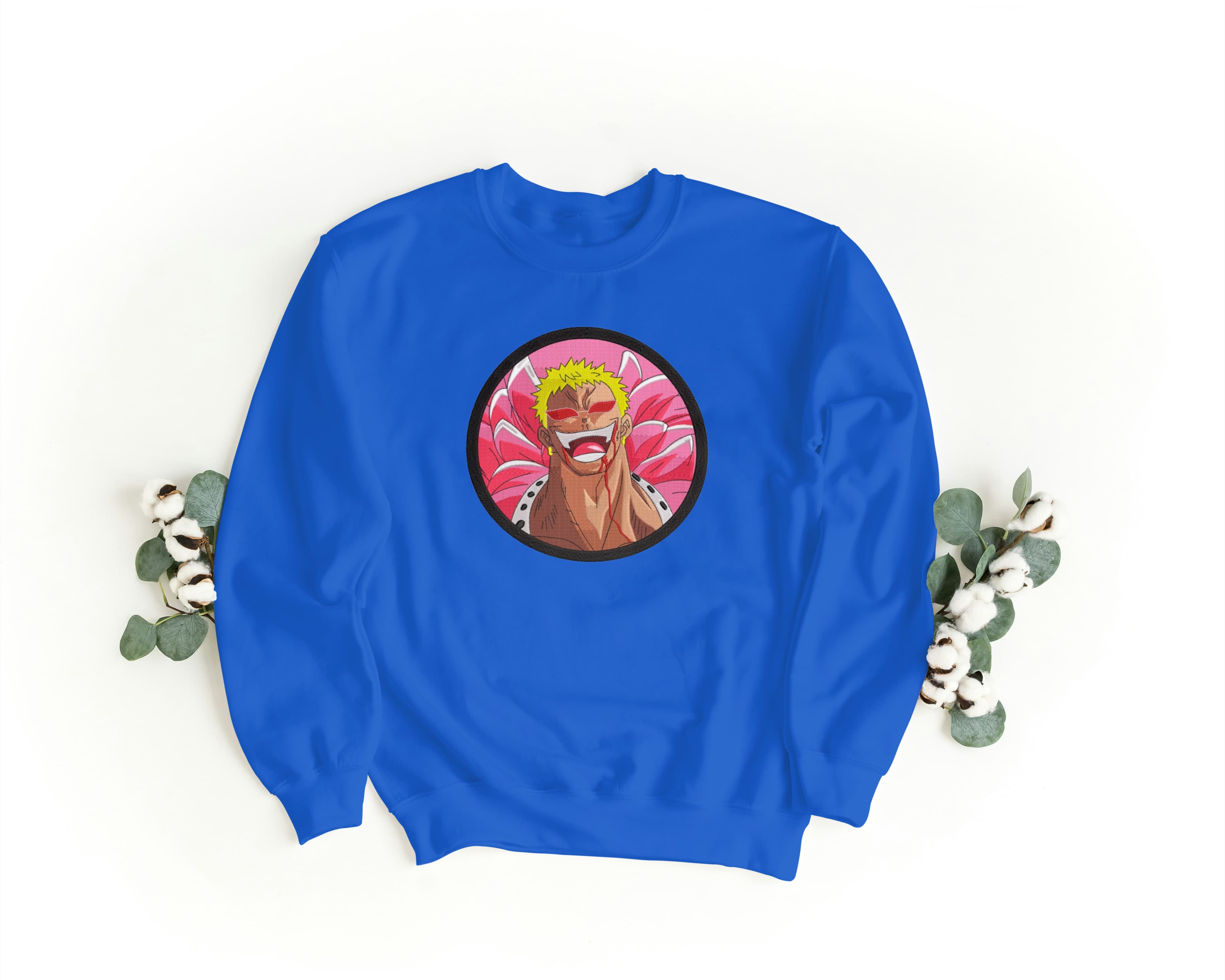 Felpa Ricamata Unisex a Girocollo – Morbida e Confortevole – Design Circle Doflamingo-Biiply