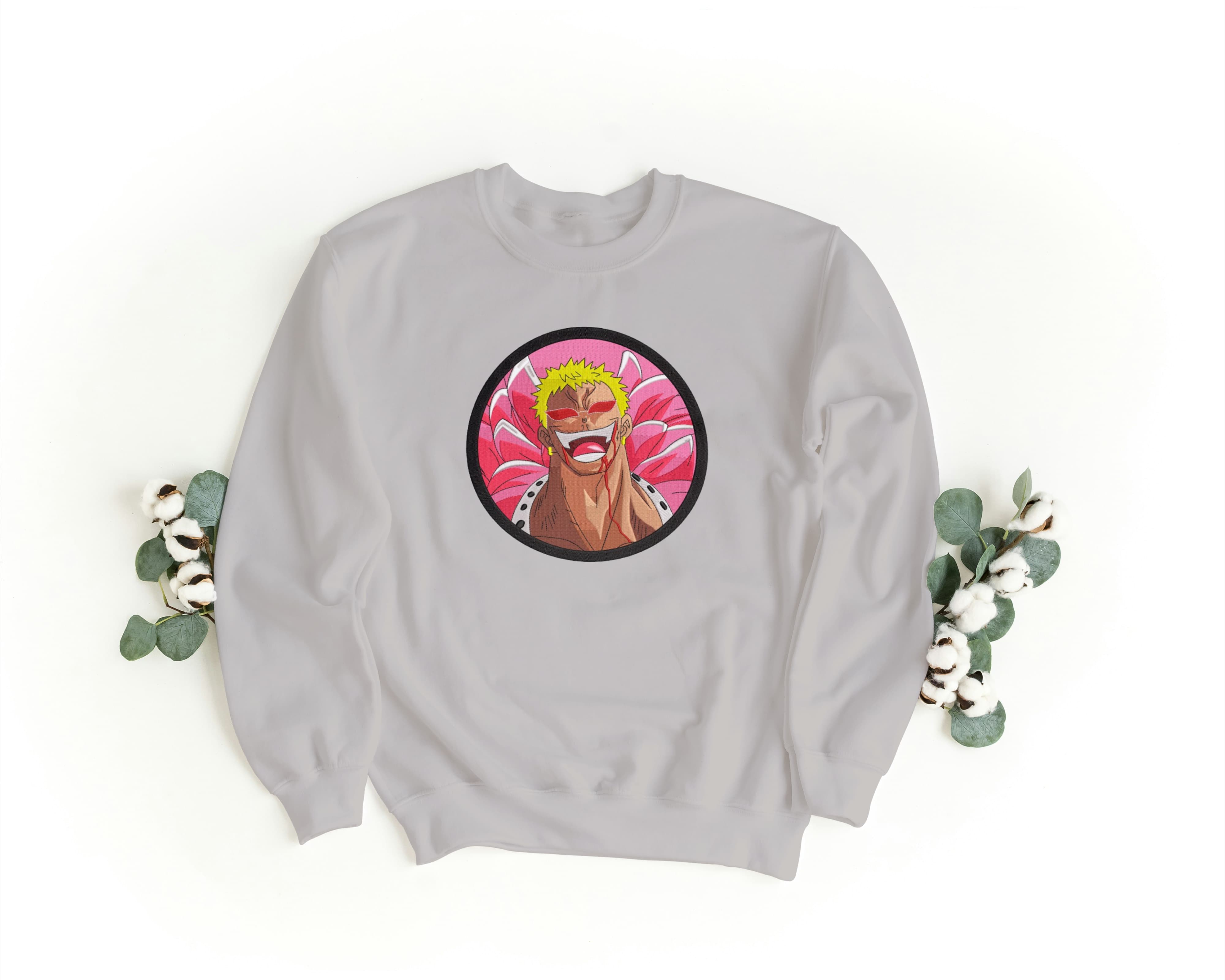 Felpa Ricamata Unisex a Girocollo – Morbida e Confortevole – Design Circle Doflamingo-Biiply