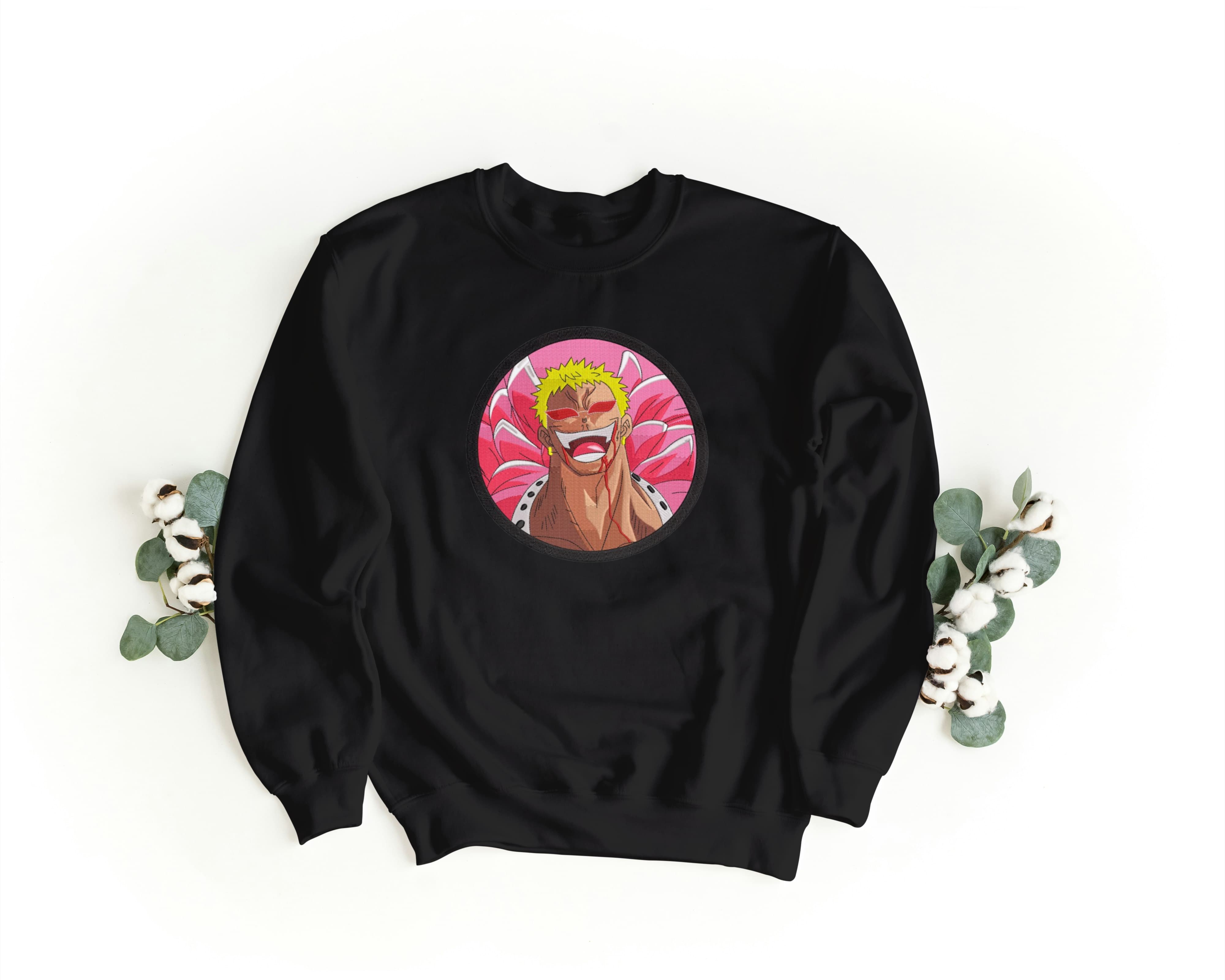 Felpa Ricamata Unisex a Girocollo – Morbida e Confortevole – Design Circle Doflamingo-Biiply