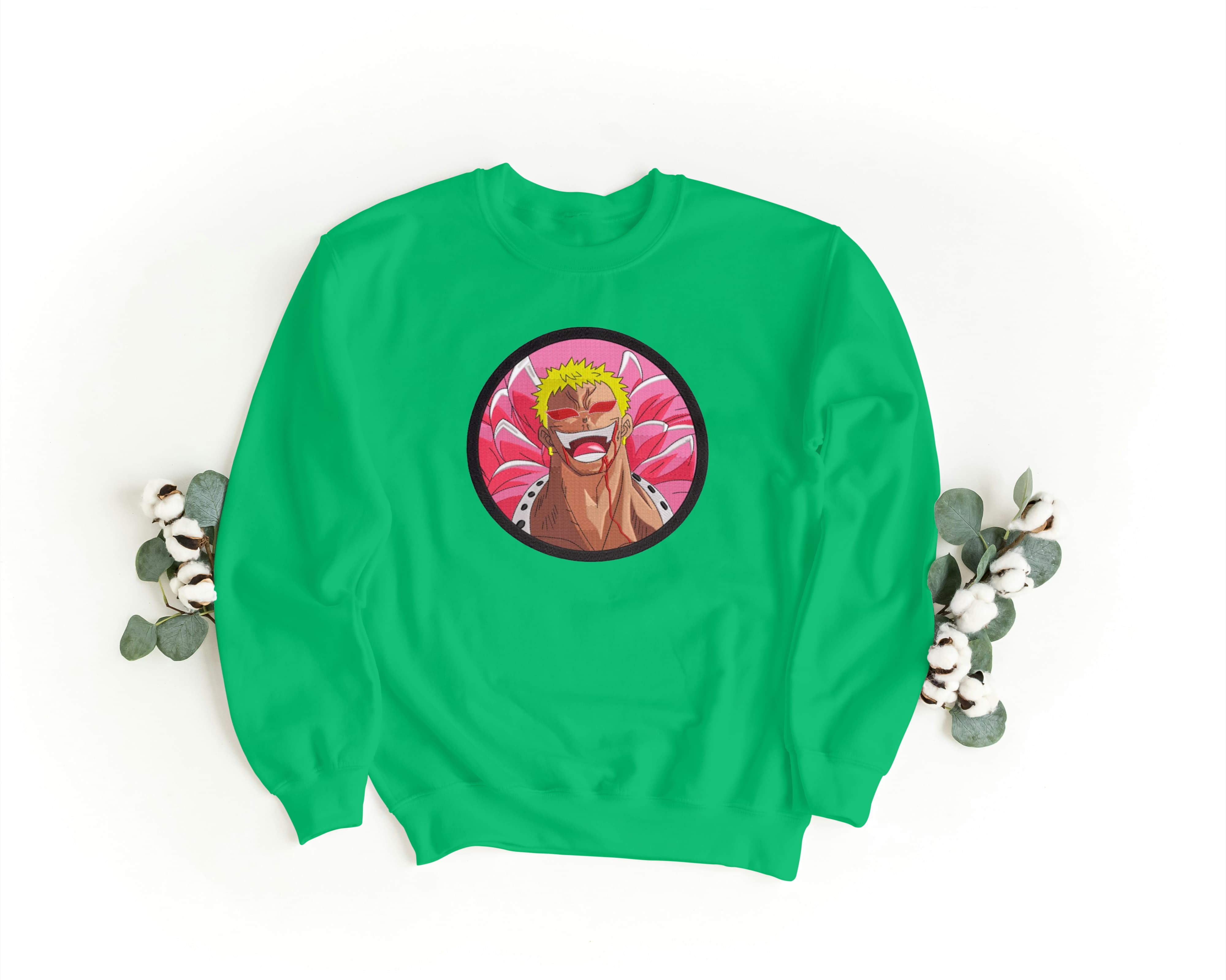 Felpa Ricamata Unisex a Girocollo – Morbida e Confortevole – Design Circle Doflamingo-Biiply