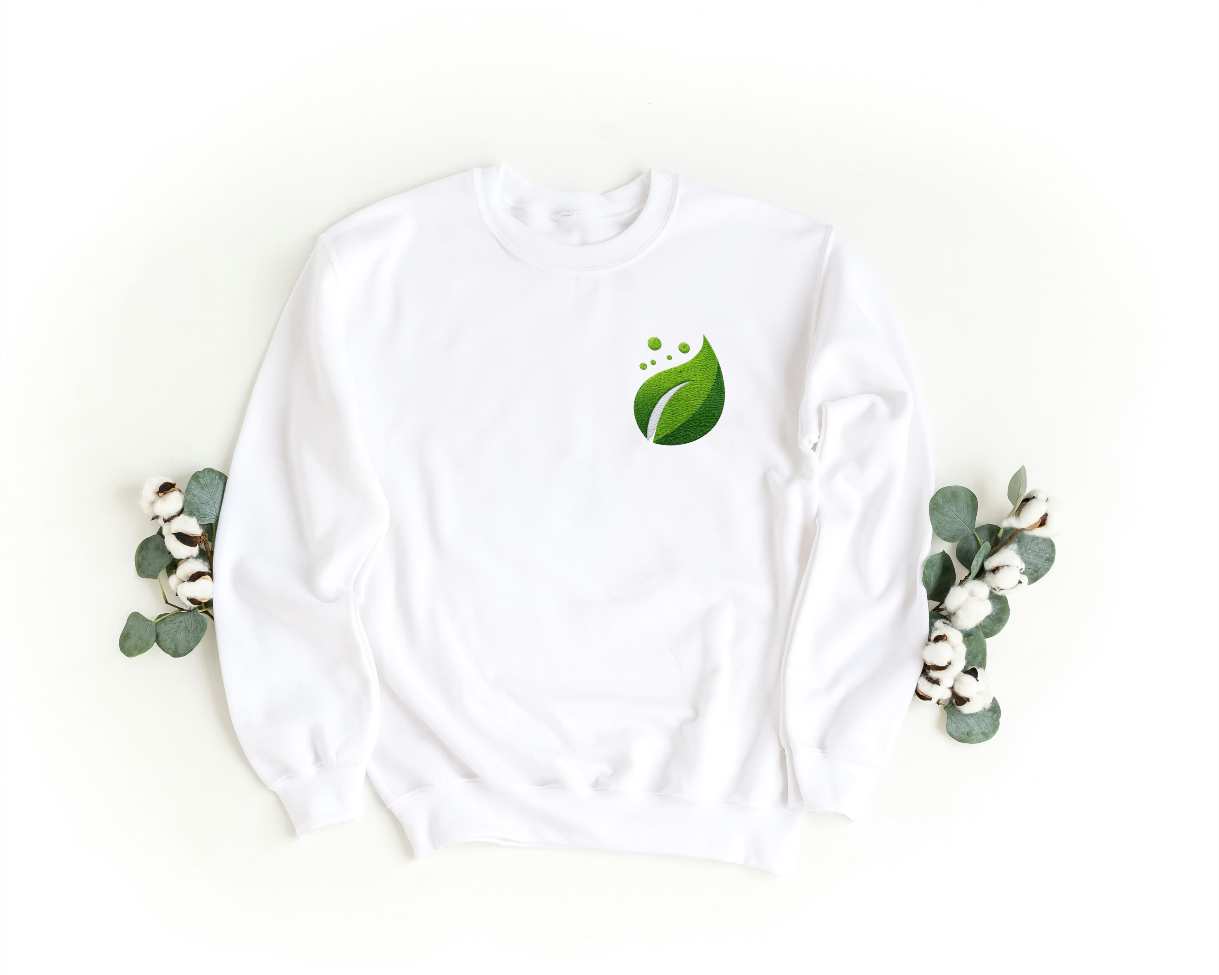 Felpa Ricamata Unisex a Girocollo – Morbida e Confortevole – Design Foglia-Biiply