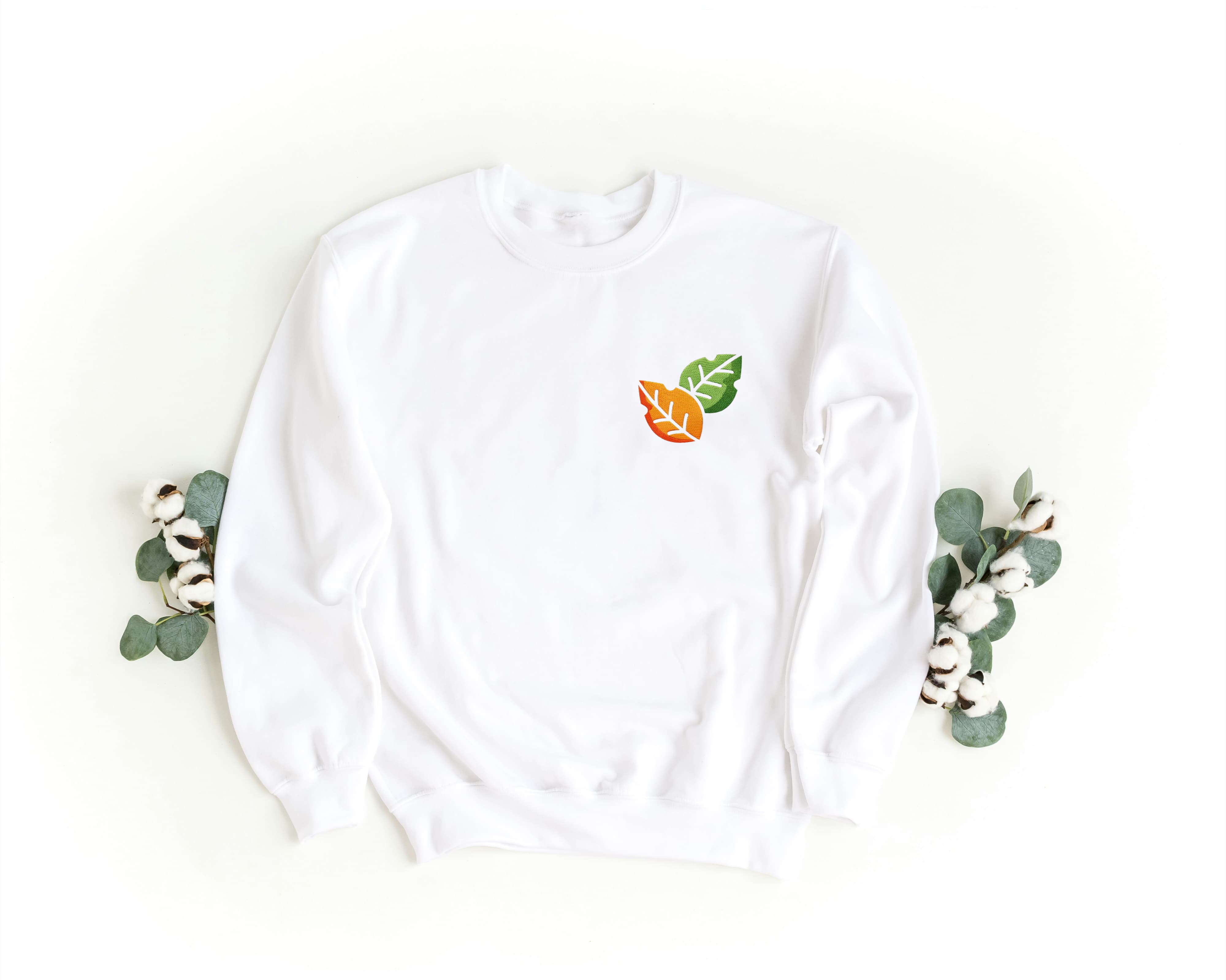 Felpa Ricamata Unisex a Girocollo – Morbida e Confortevole – Design Foglia Primavera Autunno-Biiply