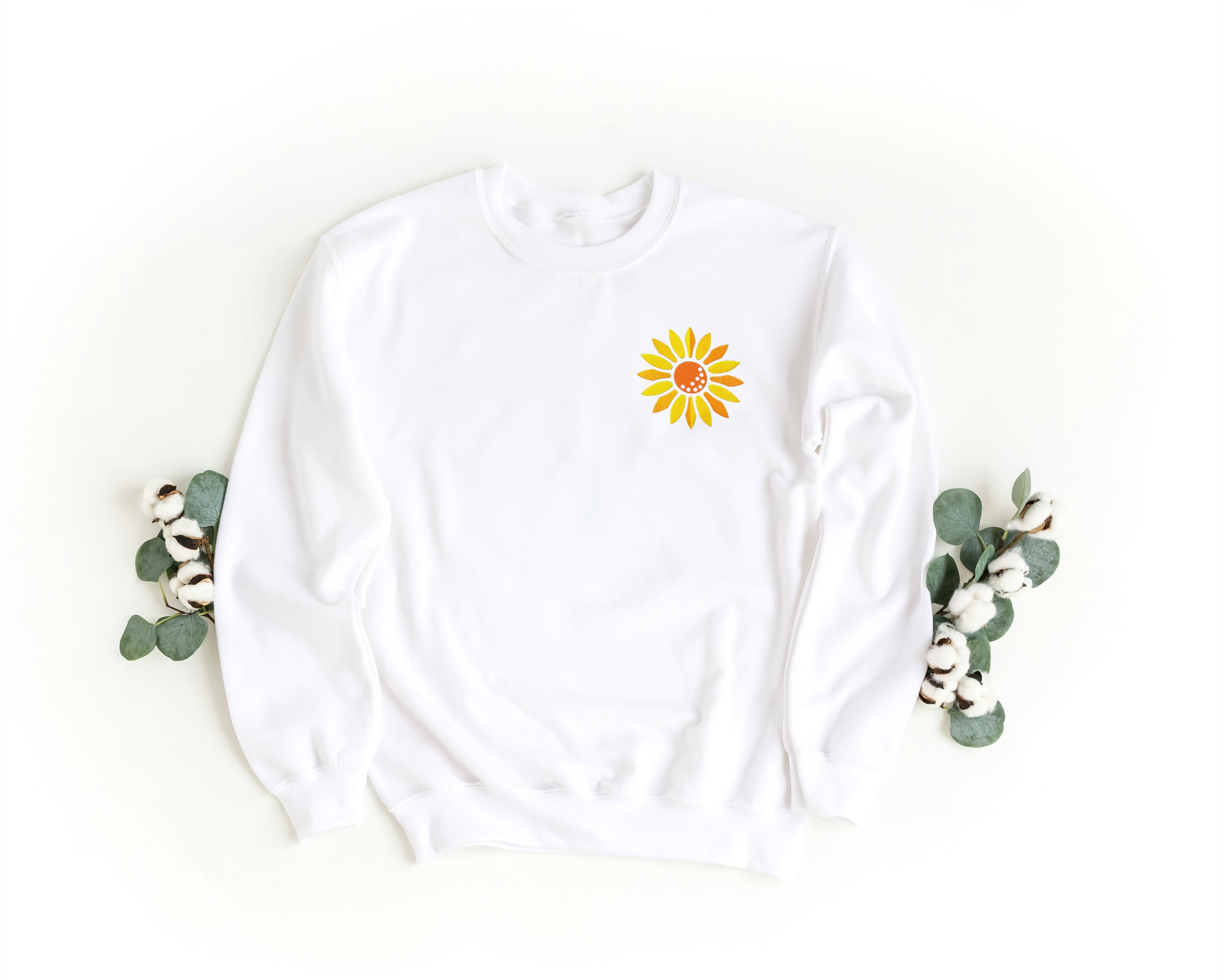 Felpa Ricamata Unisex a Girocollo – Morbida e Confortevole – Design Girasole-Biiply