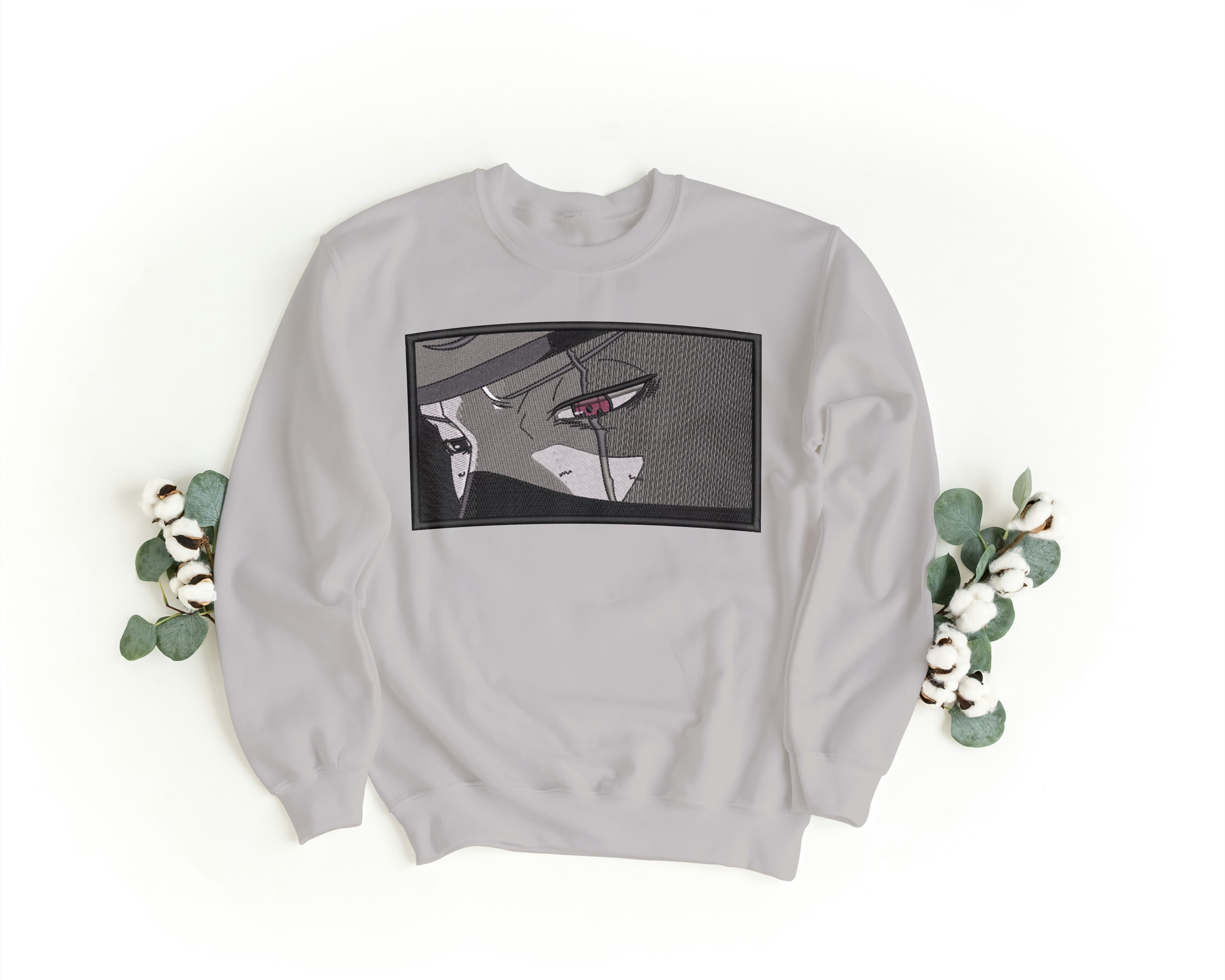Felpa Ricamata Unisex a Girocollo – Morbida e Confortevole – Design Kakashi Eyes-Biiply