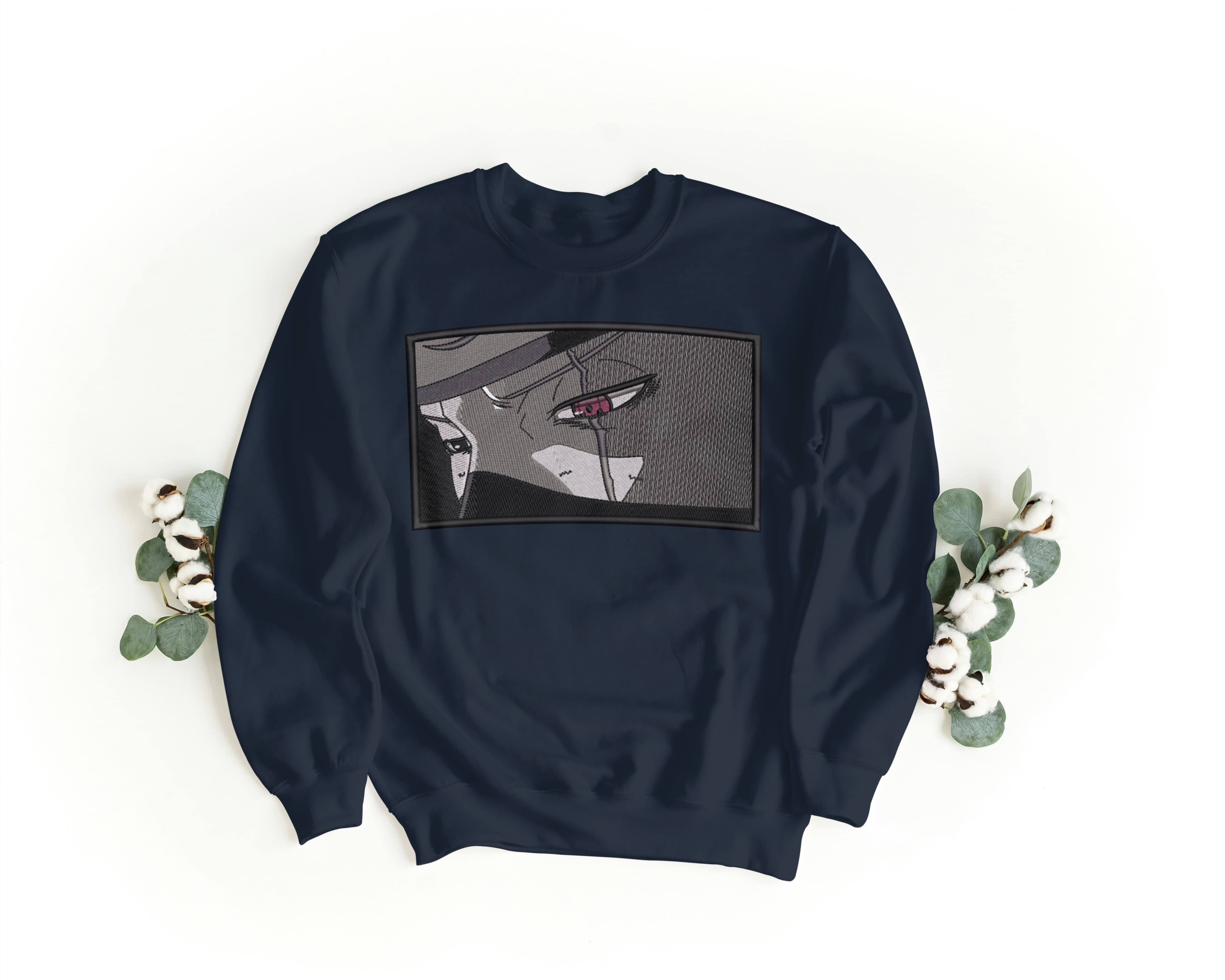 Felpa Ricamata Unisex a Girocollo – Morbida e Confortevole – Design Kakashi Eyes-Biiply