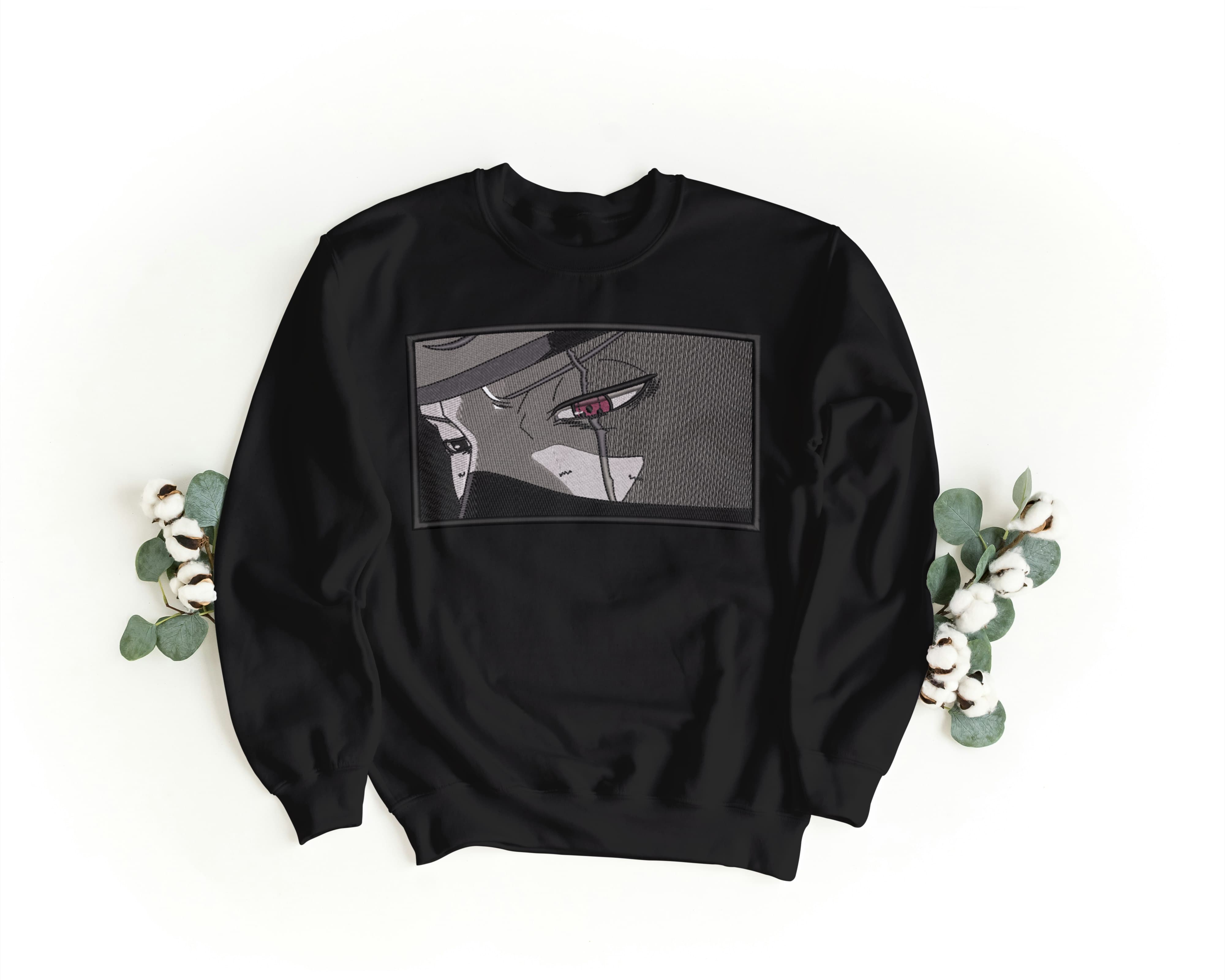 Felpa Ricamata Unisex a Girocollo – Morbida e Confortevole – Design Kakashi Eyes-Biiply