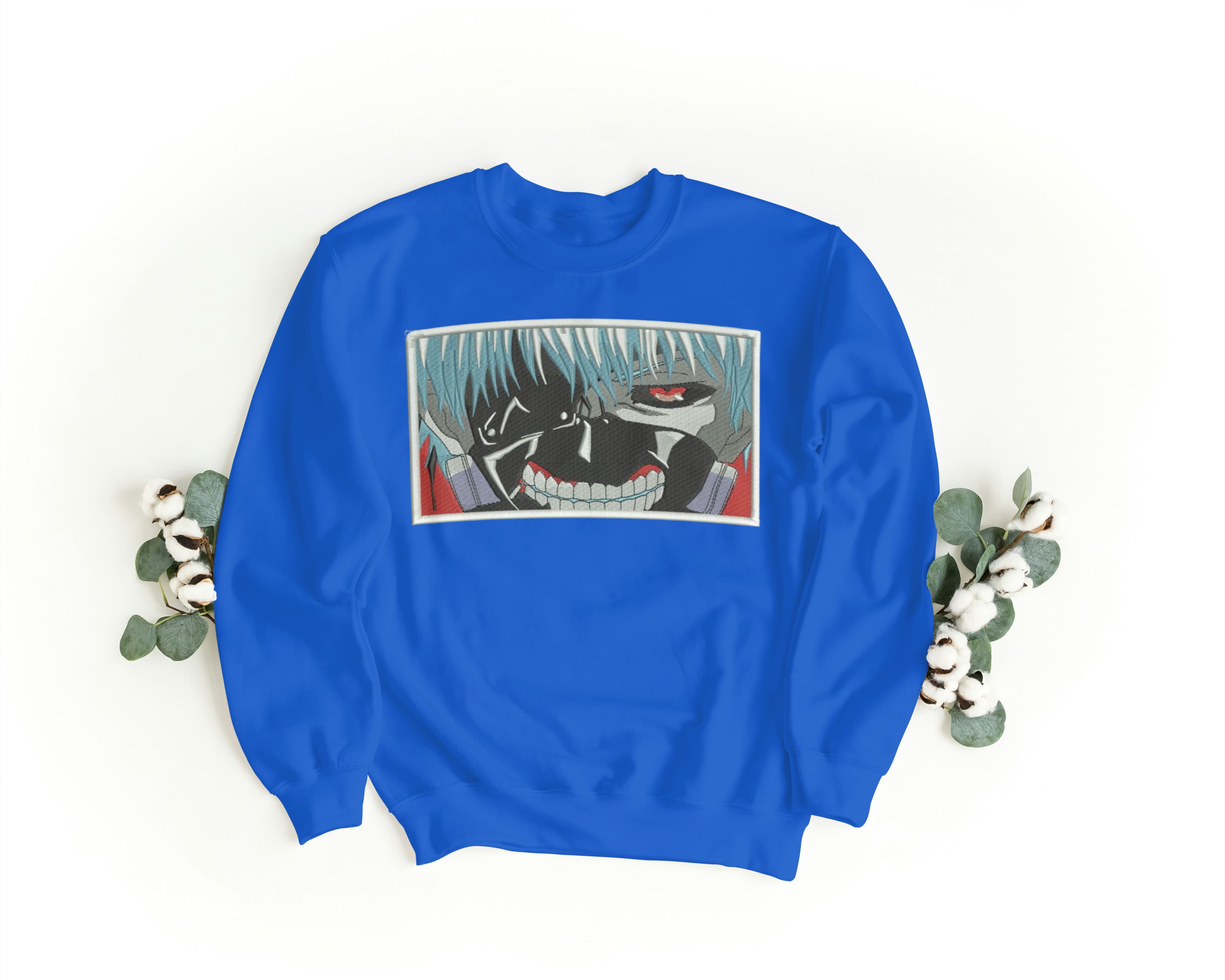 Felpa Ricamata Unisex a Girocollo – Morbida e Confortevole – Design Ken Kaneki Tokio Ghoul-Biiply