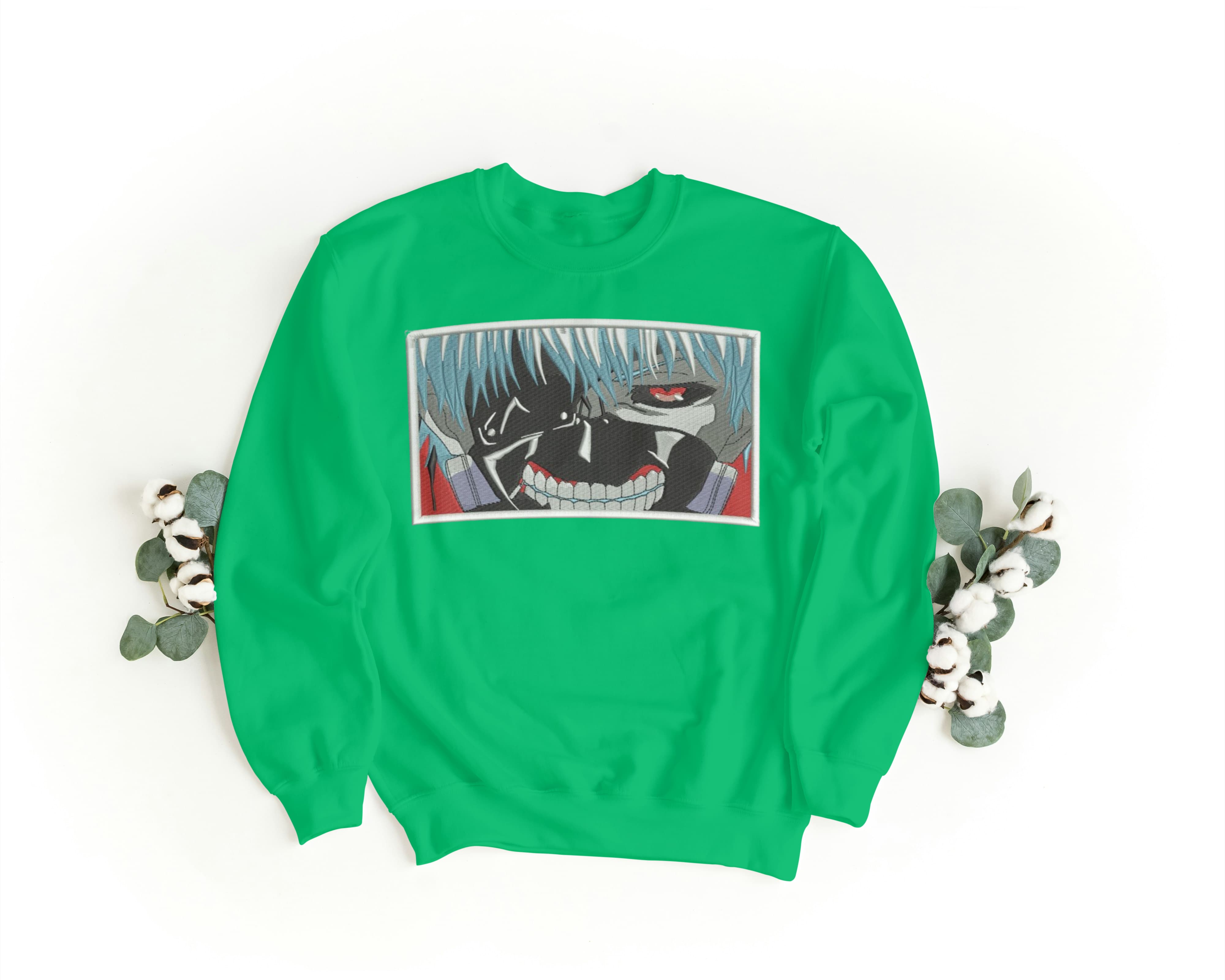 Felpa Ricamata Unisex a Girocollo – Morbida e Confortevole – Design Ken Kaneki Tokio Ghoul-Biiply