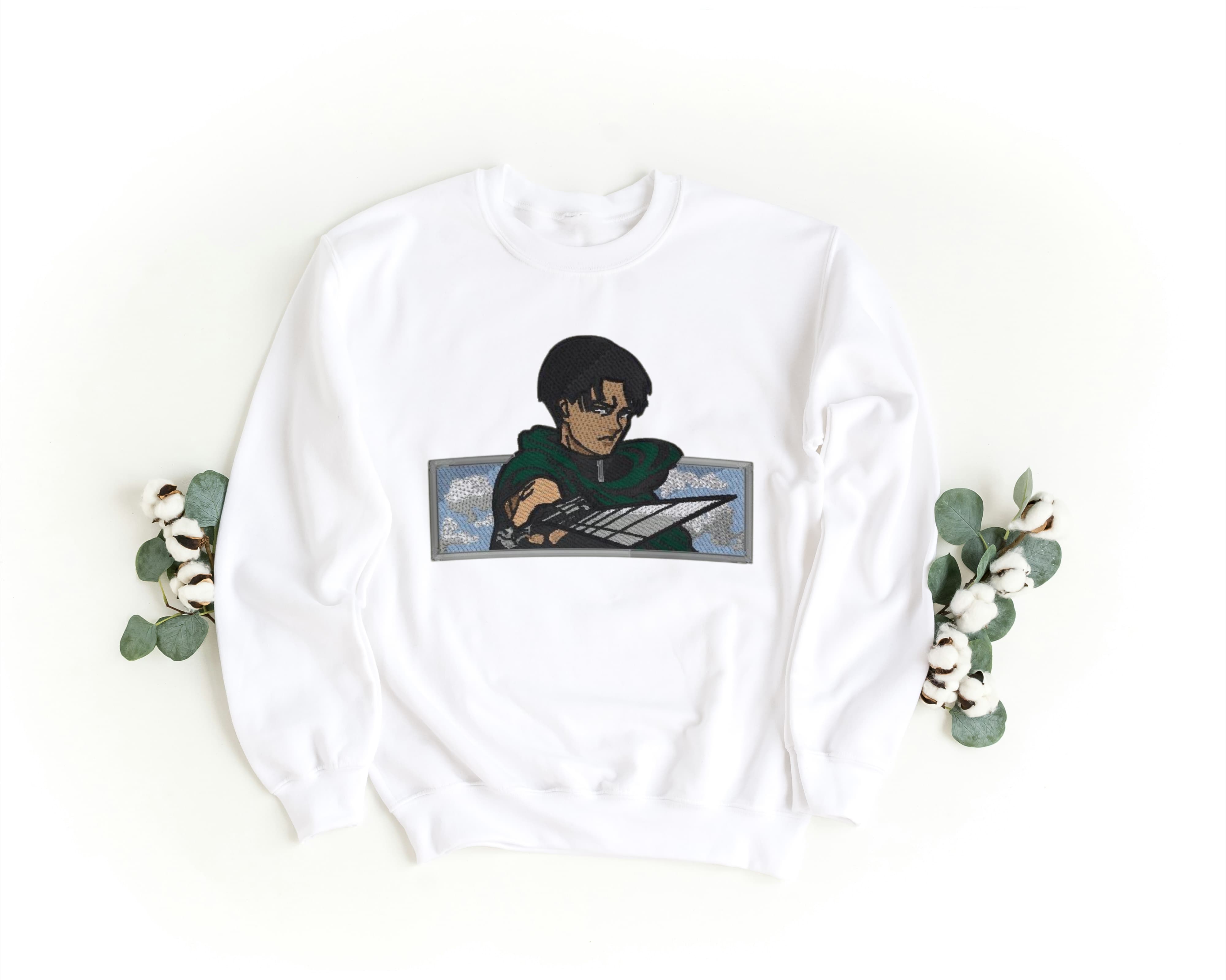 Felpa Ricamata Unisex a Girocollo – Morbida e Confortevole – Design Levi attack of titans-Biiply