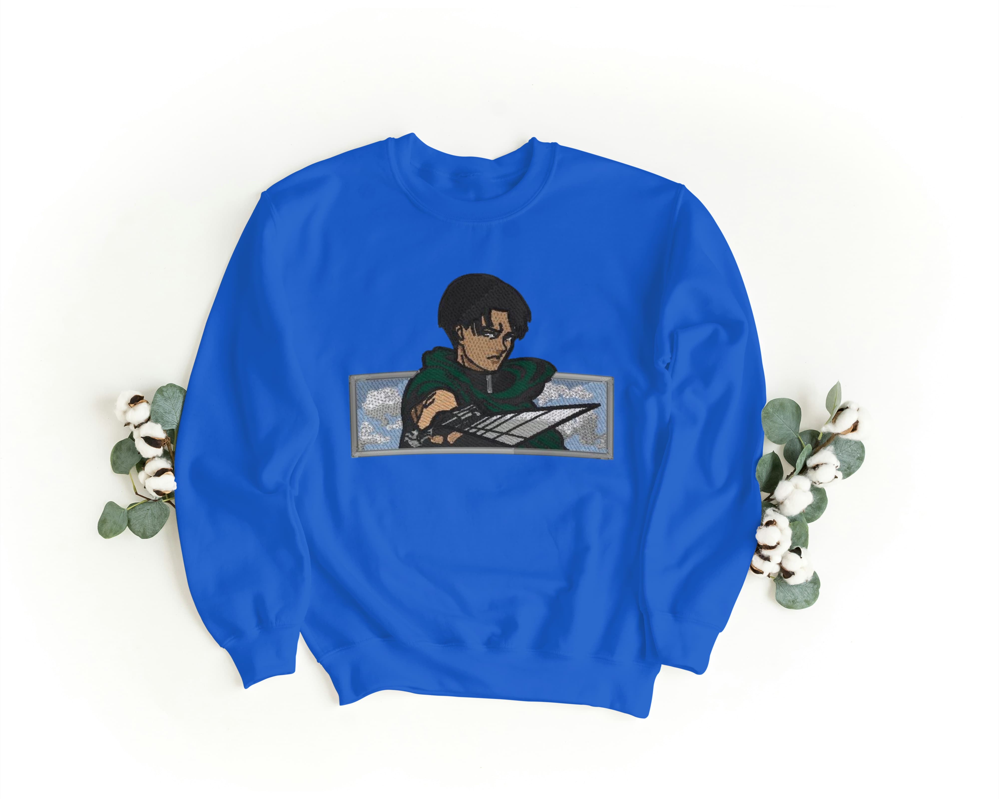 Felpa Ricamata Unisex a Girocollo – Morbida e Confortevole – Design Levi attack of titans-Biiply