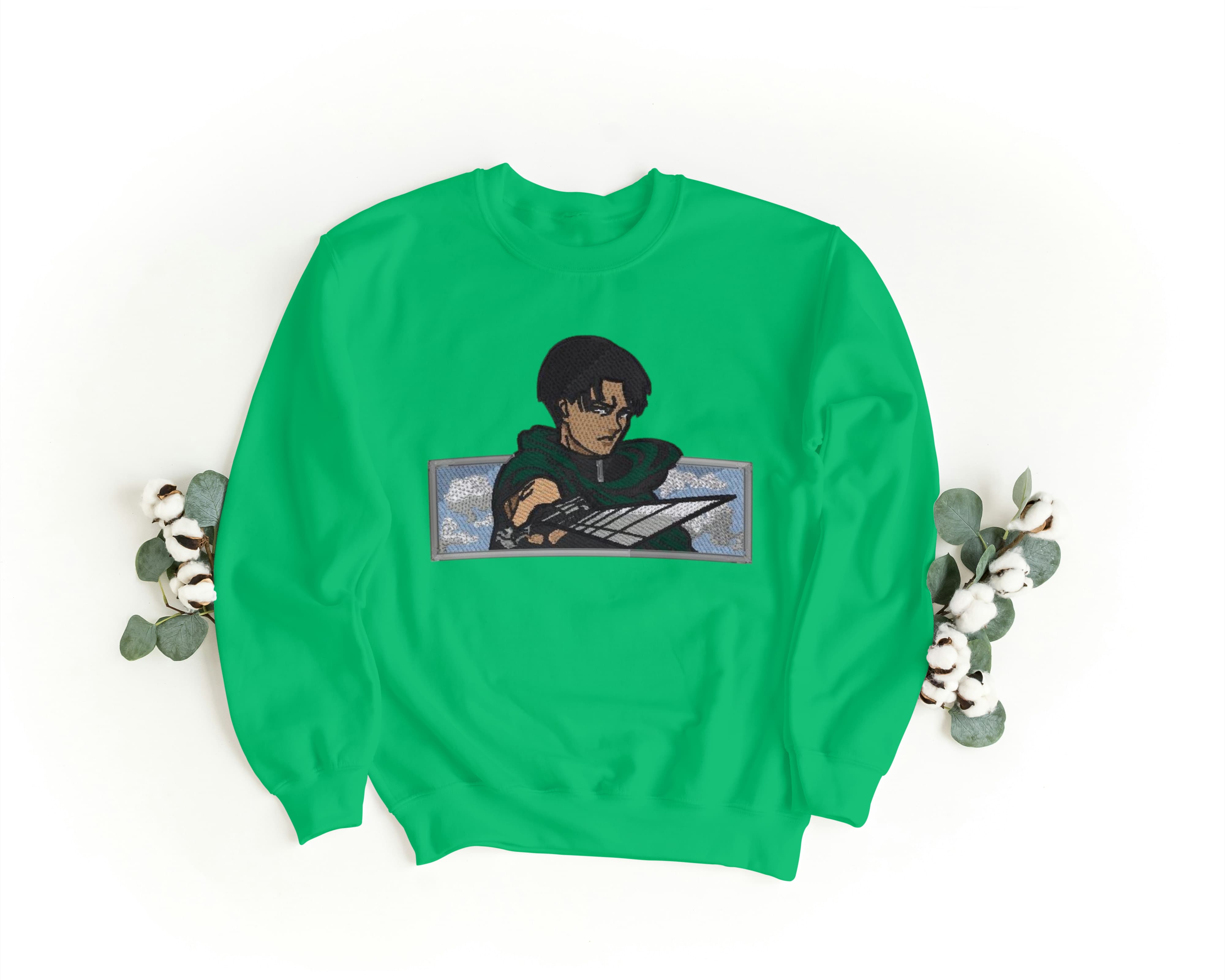 Felpa Ricamata Unisex a Girocollo – Morbida e Confortevole – Design Levi attack of titans-Biiply