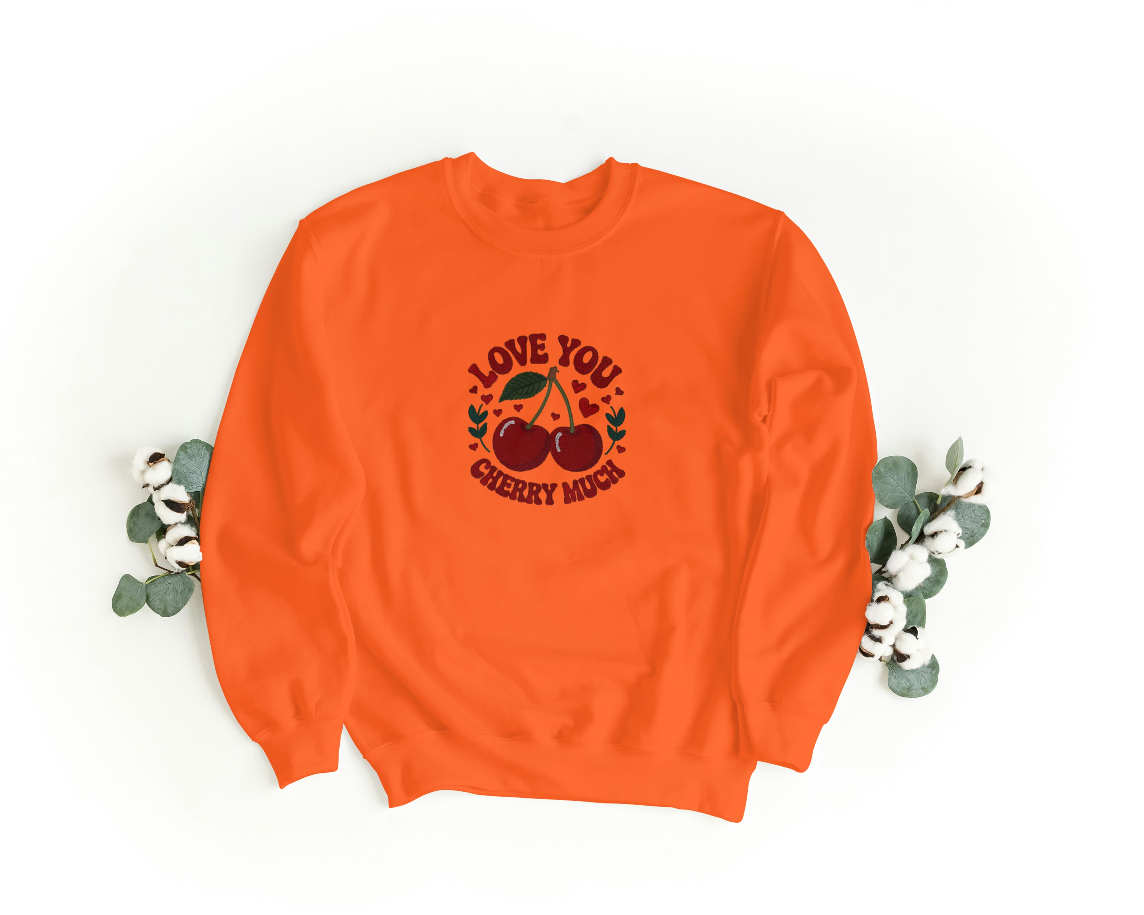 Felpa Ricamata Unisex a Girocollo – Morbida e Confortevole – Design Love You Cherry Much-Biiply
