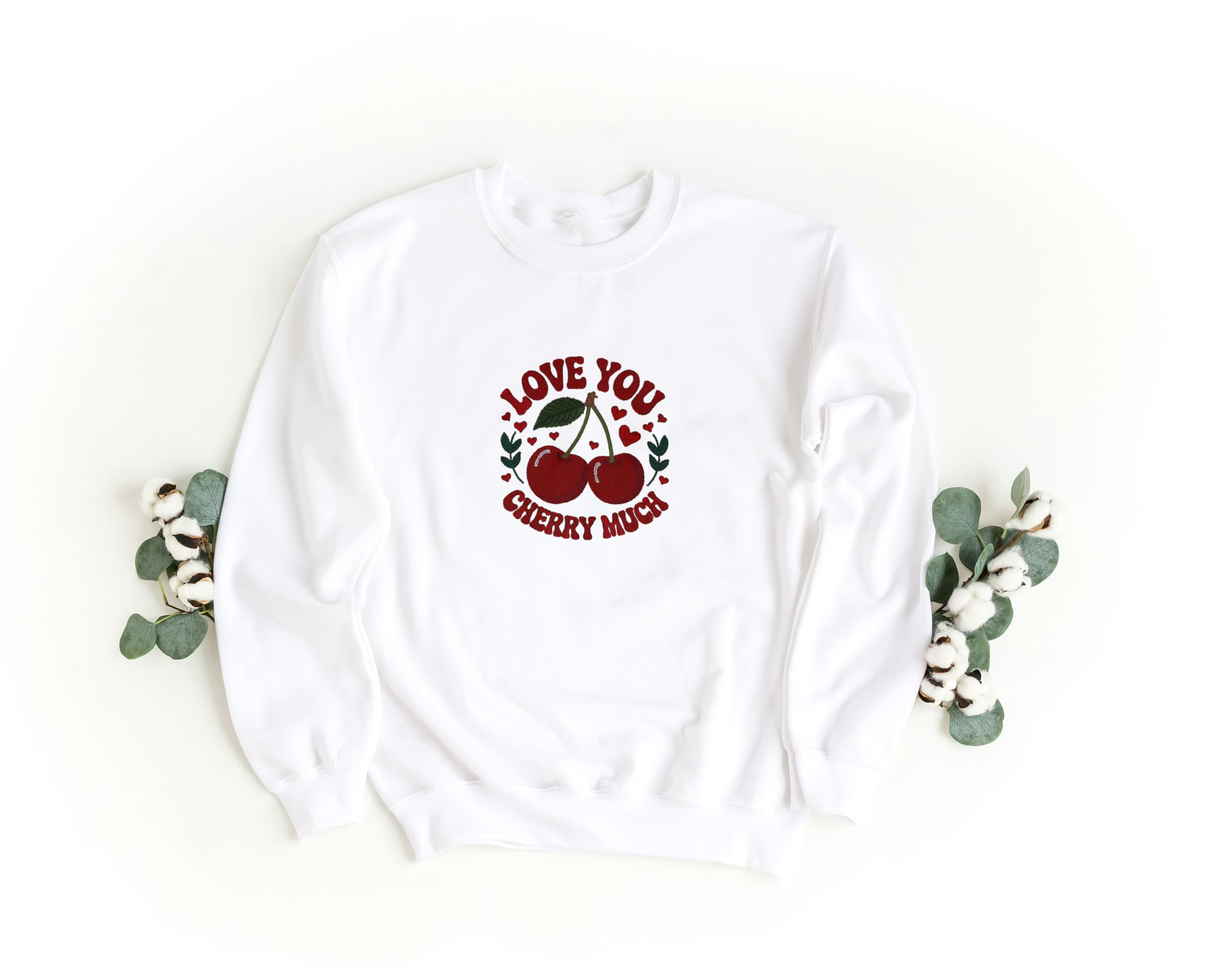 Felpa Ricamata Unisex a Girocollo – Morbida e Confortevole – Design Love You Cherry Much-Biiply