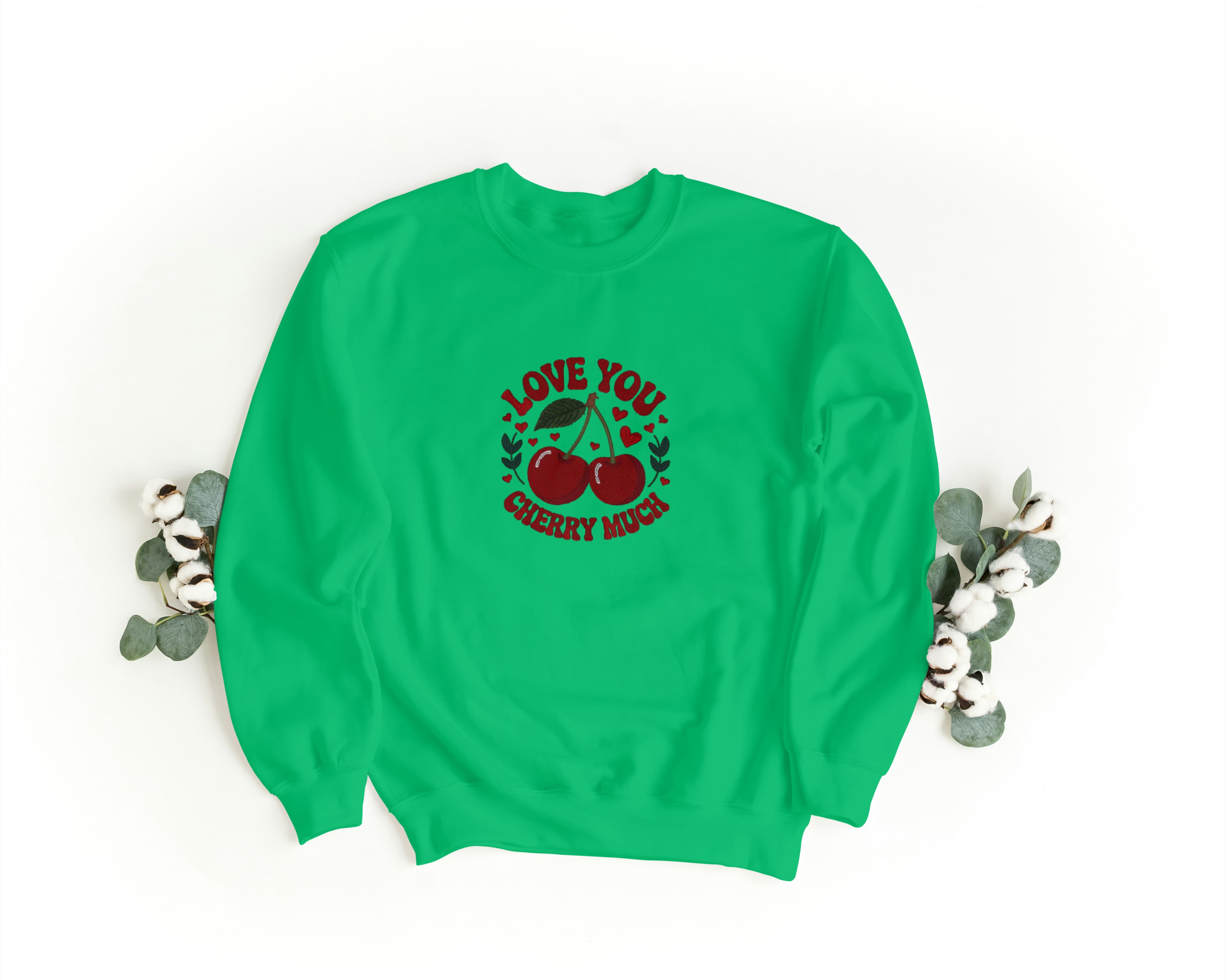 Felpa Ricamata Unisex a Girocollo – Morbida e Confortevole – Design Love You Cherry Much-Biiply