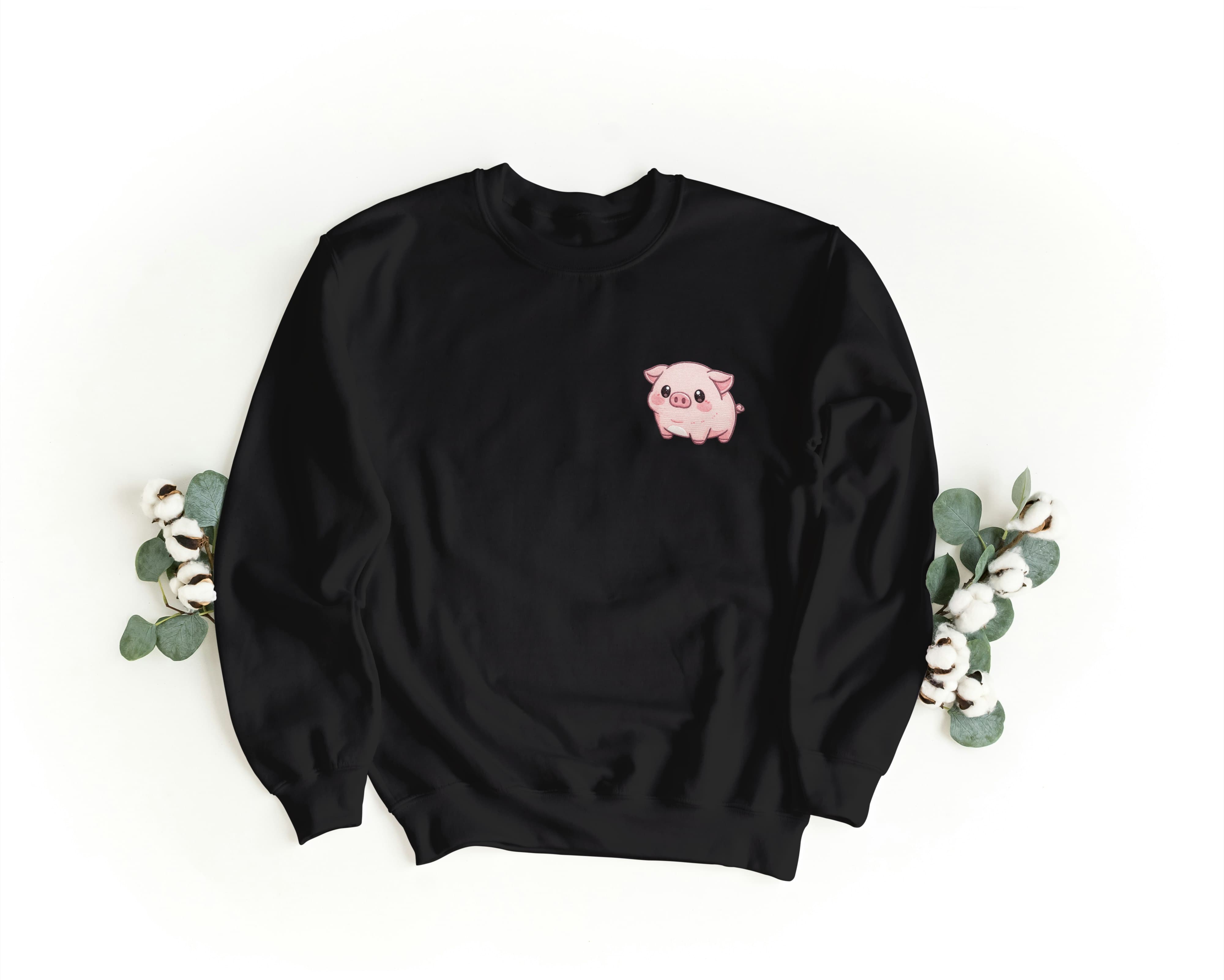 Felpa Ricamata Unisex a Girocollo – Morbida e Confortevole – Design Maialino-Biiply