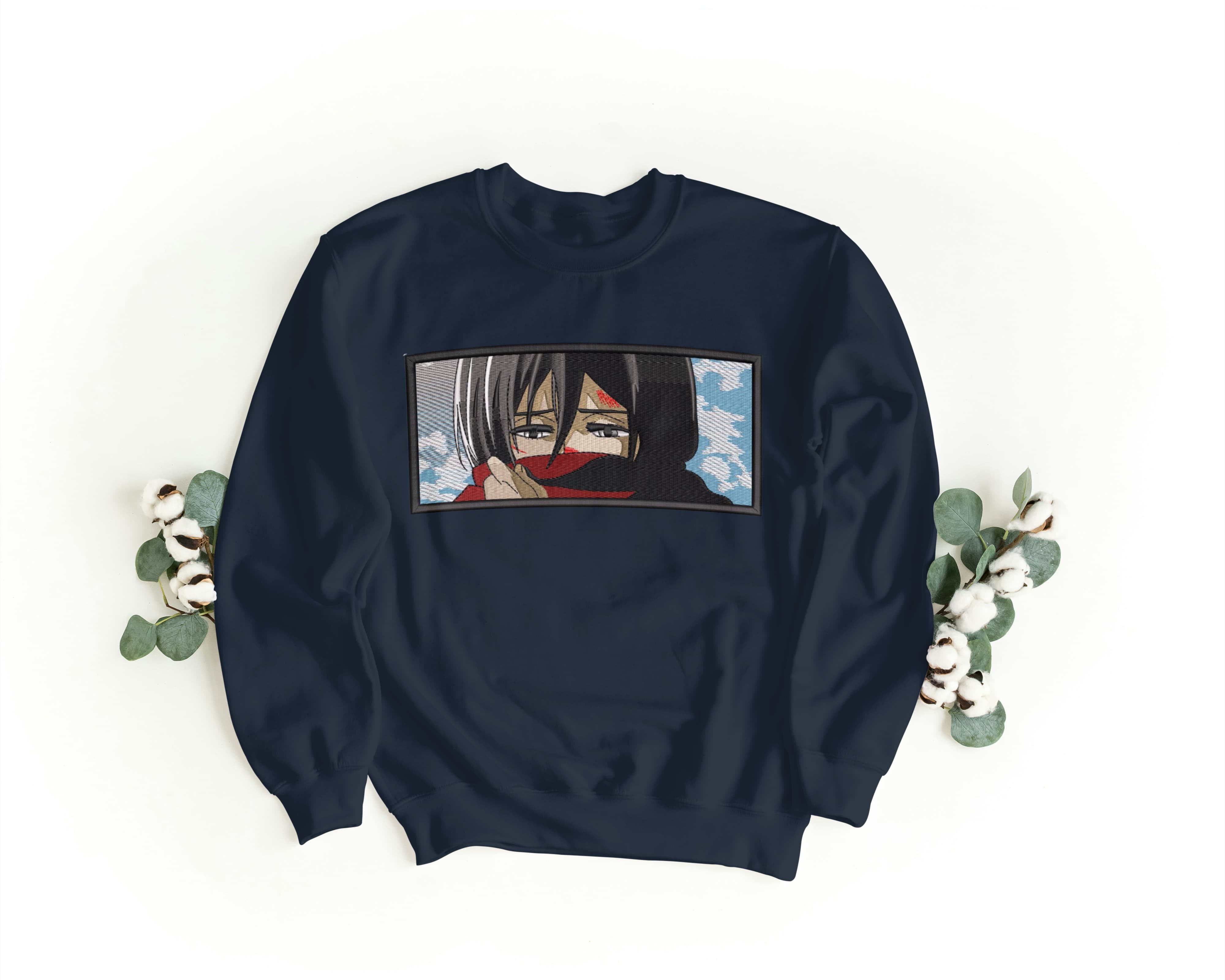 Felpa Ricamata Unisex a Girocollo – Morbida e Confortevole – Design Mikasa-Biiply