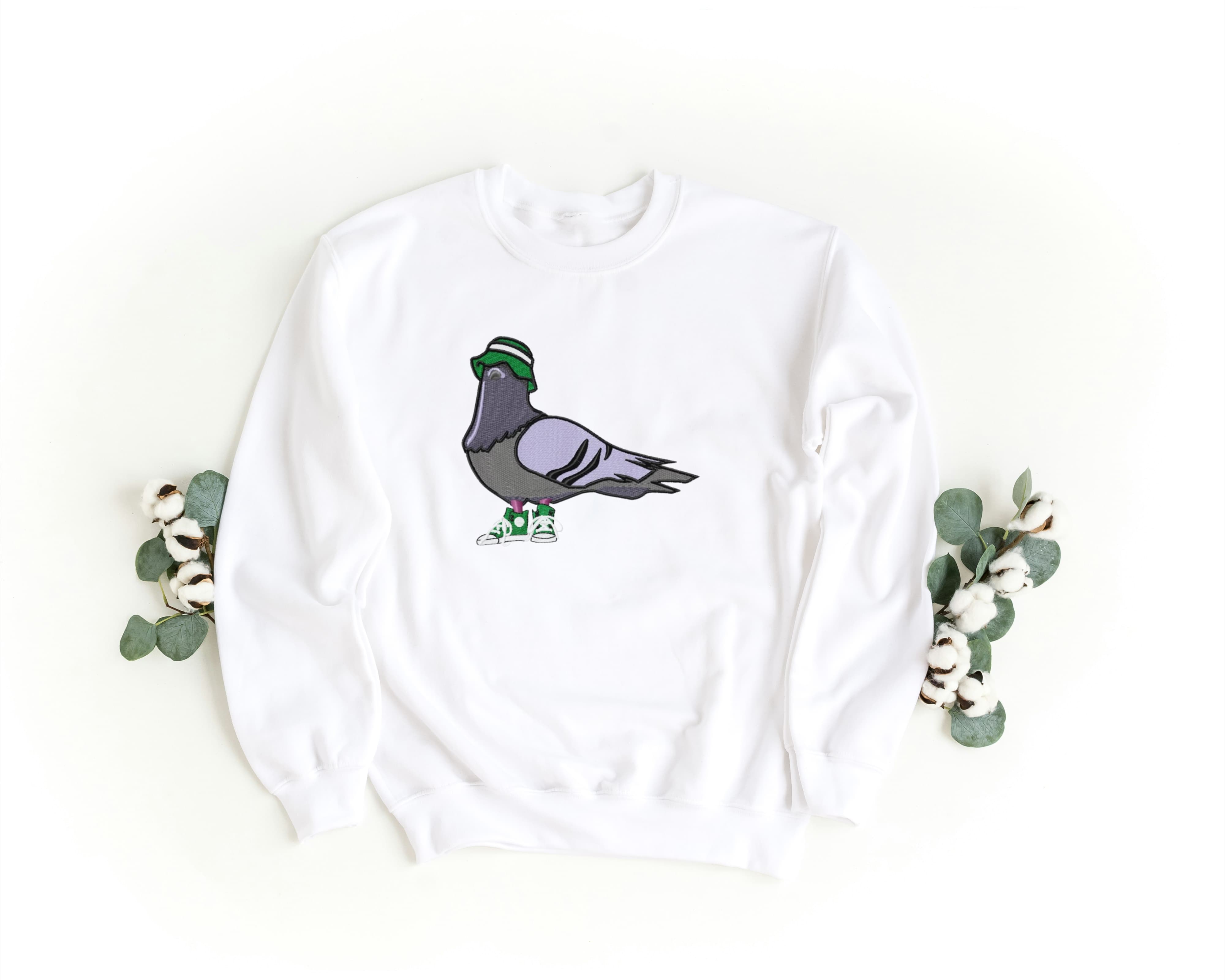 Felpa Ricamata Unisex a Girocollo – Morbida e Confortevole – Design Piccione sweg-Biiply