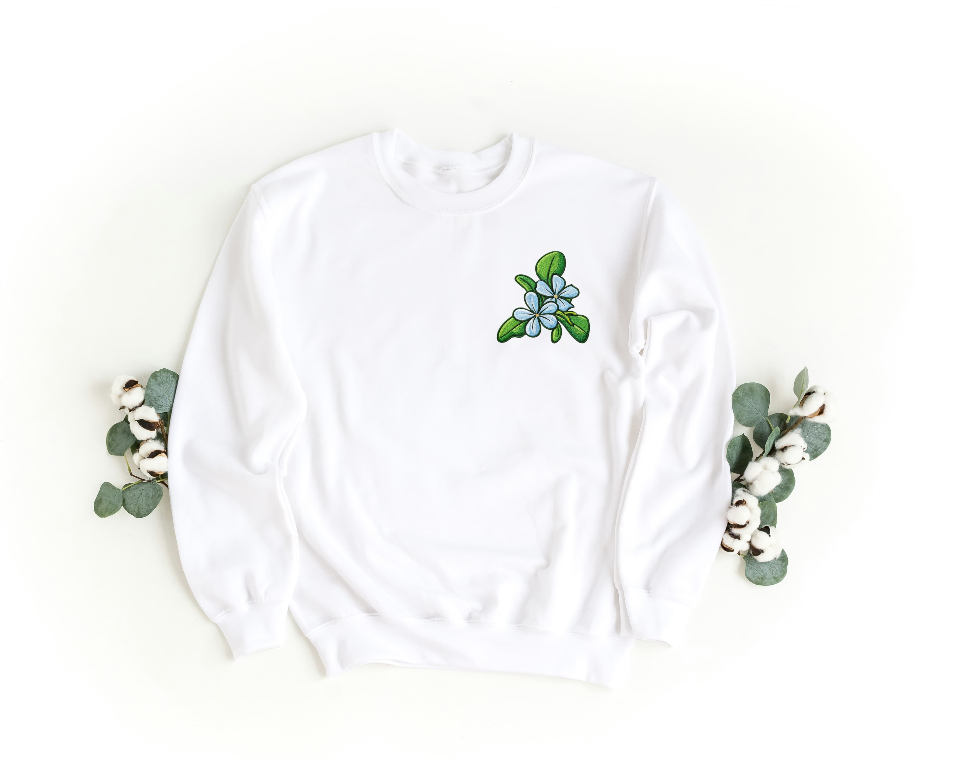 Felpa Ricamata Unisex a Girocollo – Morbida e Confortevole – Design Plumeria-Biiply