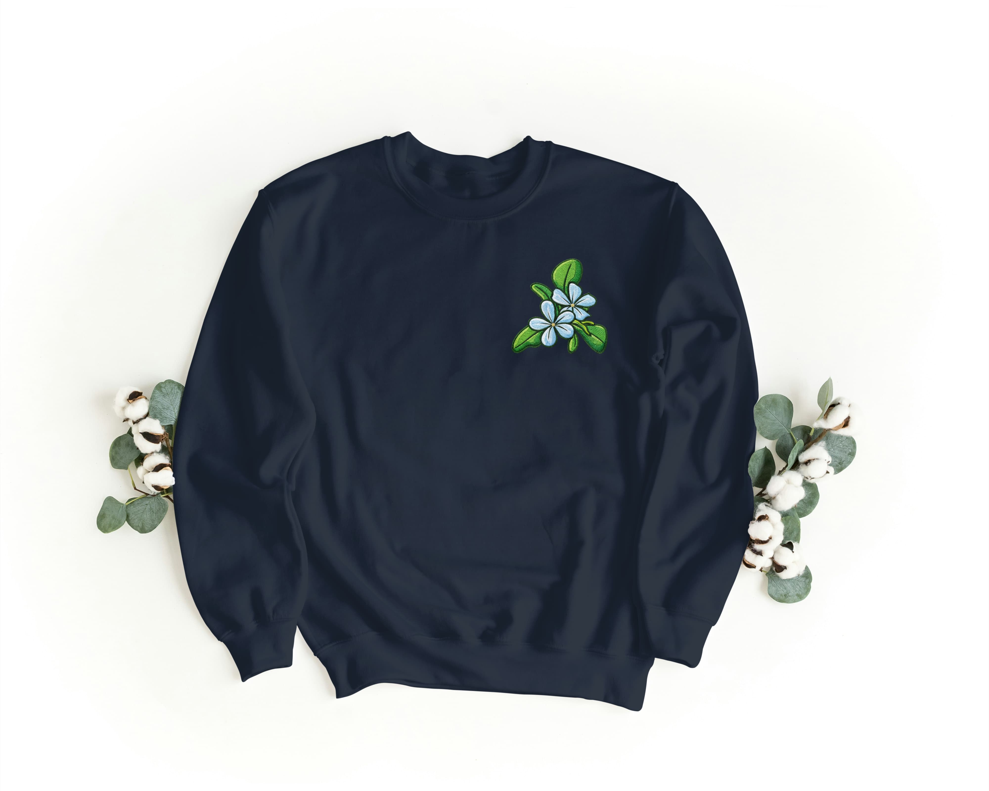 Felpa Ricamata Unisex a Girocollo – Morbida e Confortevole – Design Plumeria-Biiply